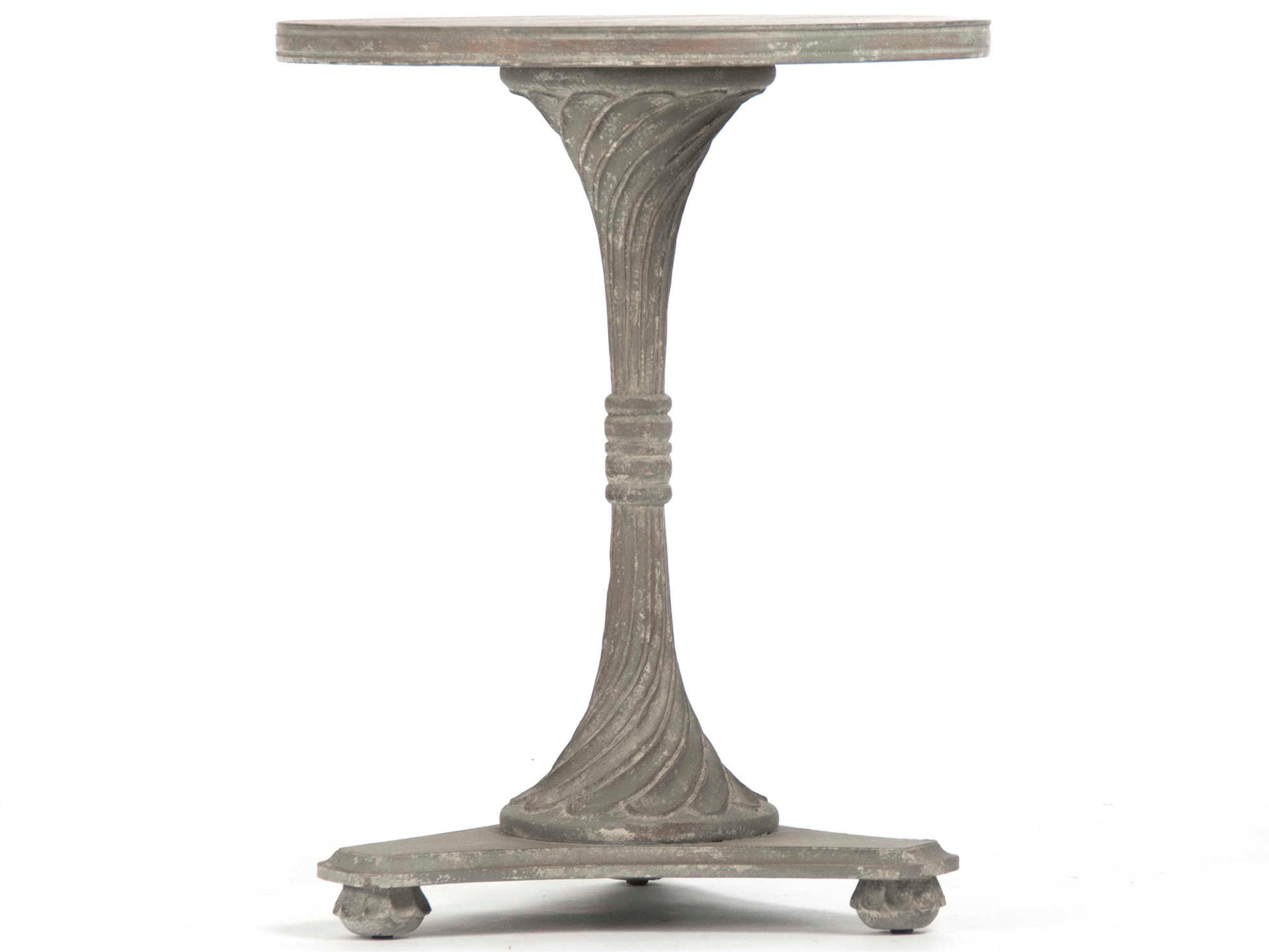 Zentique Round Wood Distressed Grey End Table