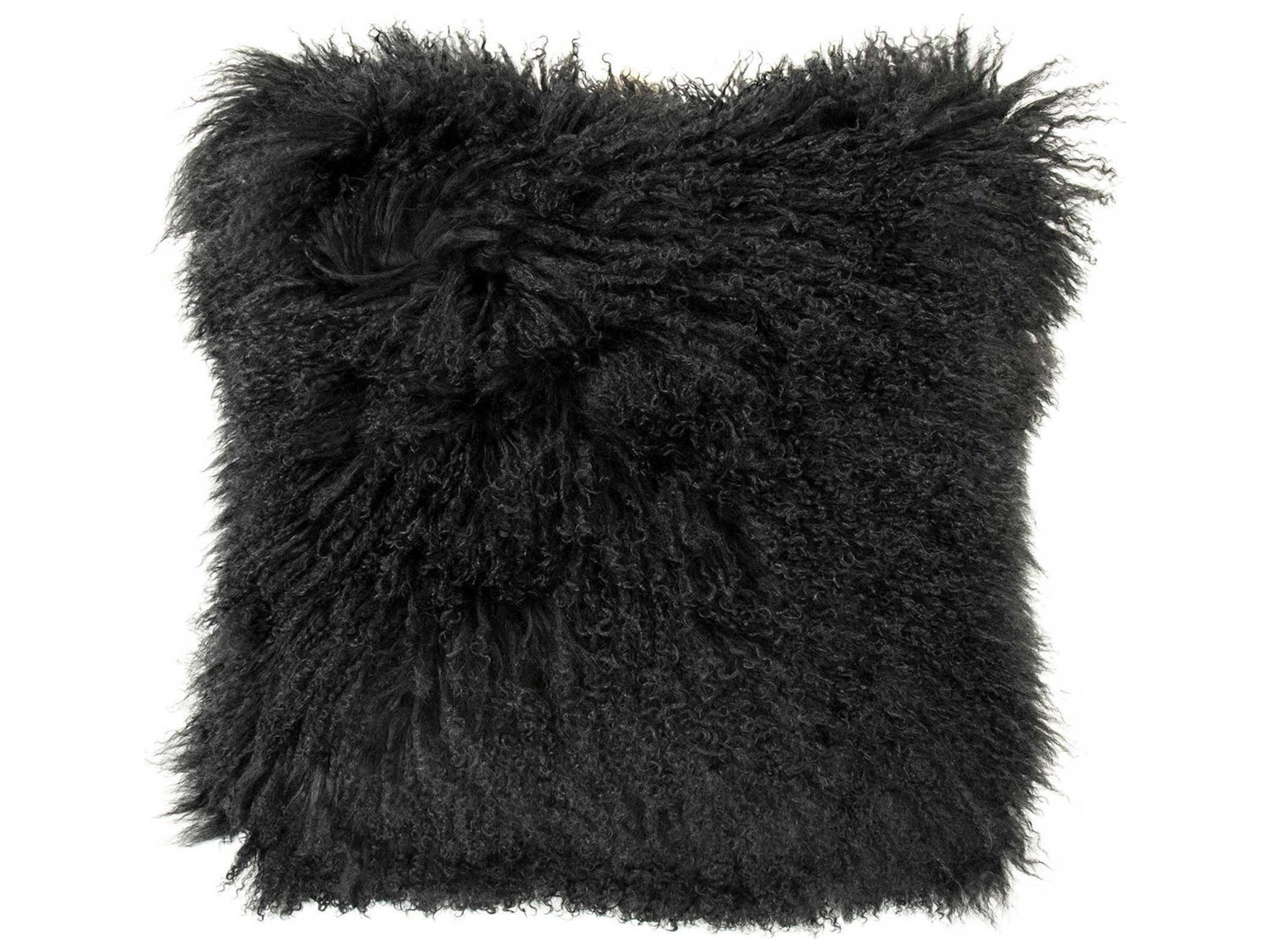 Tibetan Black 20" x 20" Lamb Fur Pillow