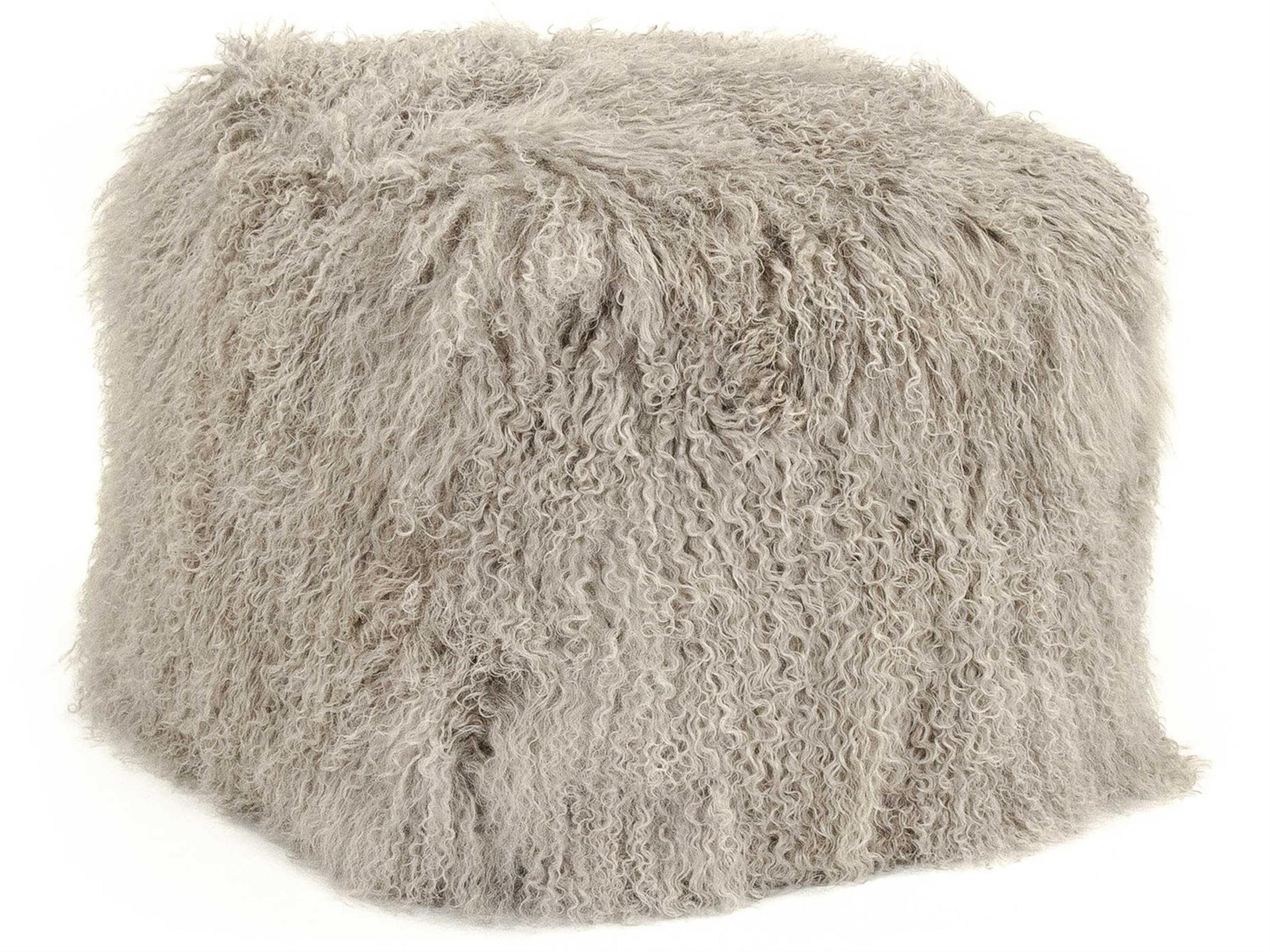 Tibetan Light Grey Lamb Fur Pouf