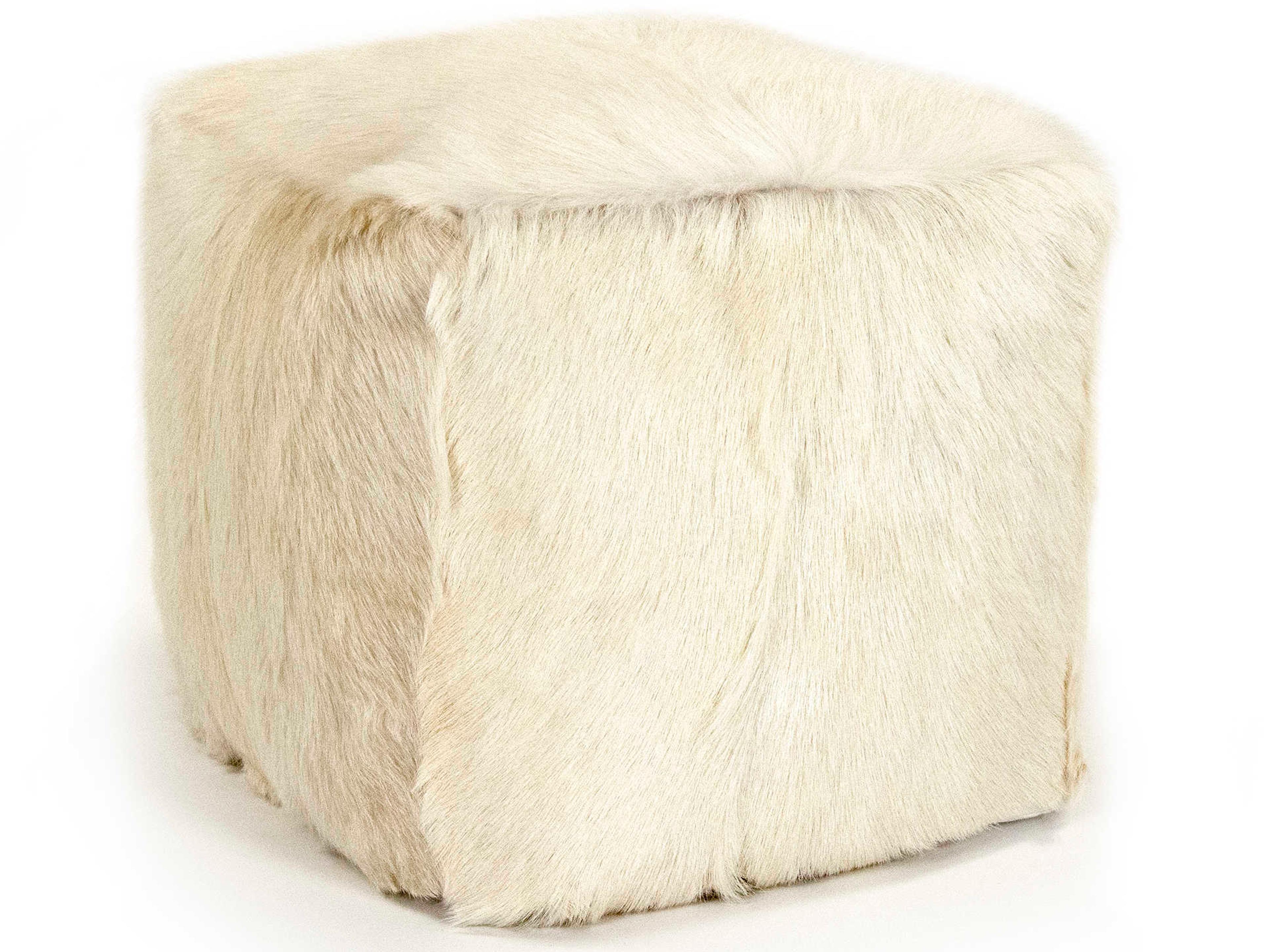 Ivory White Fur Ottoman