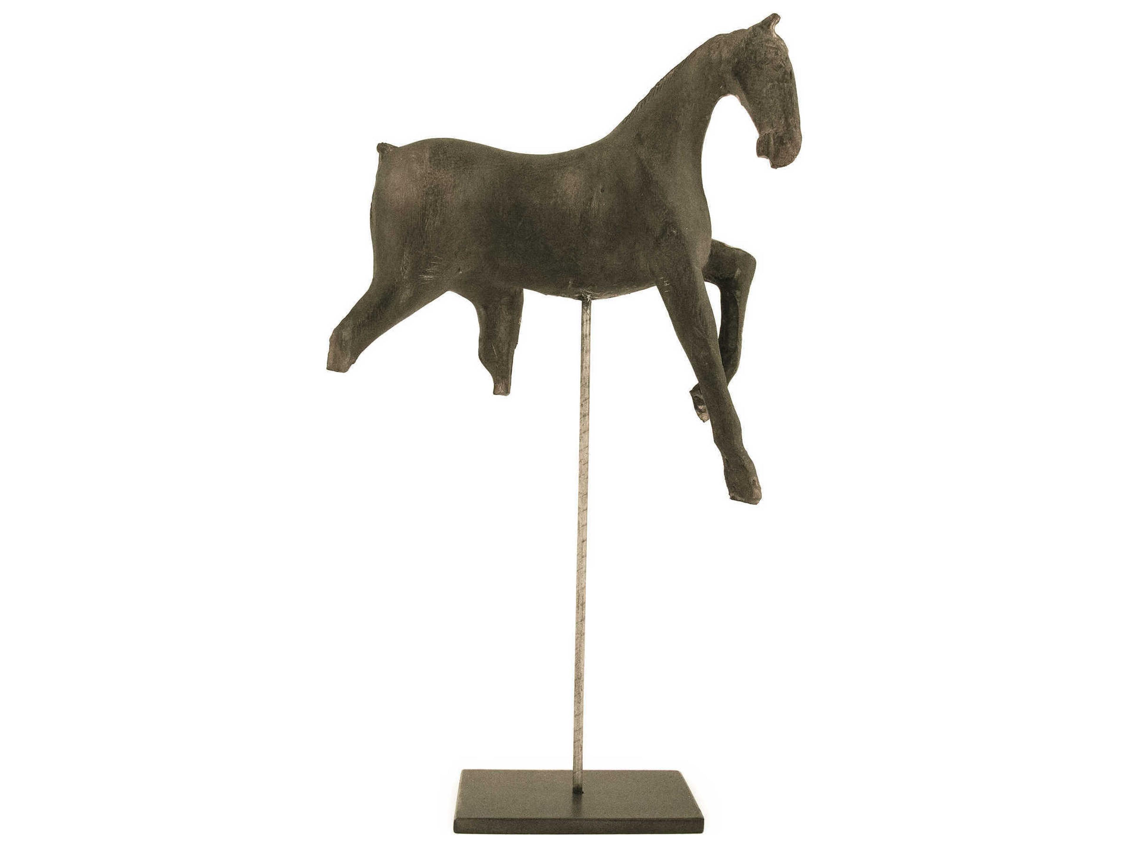 Distressed Dark Grey Resin Horse Sculpture