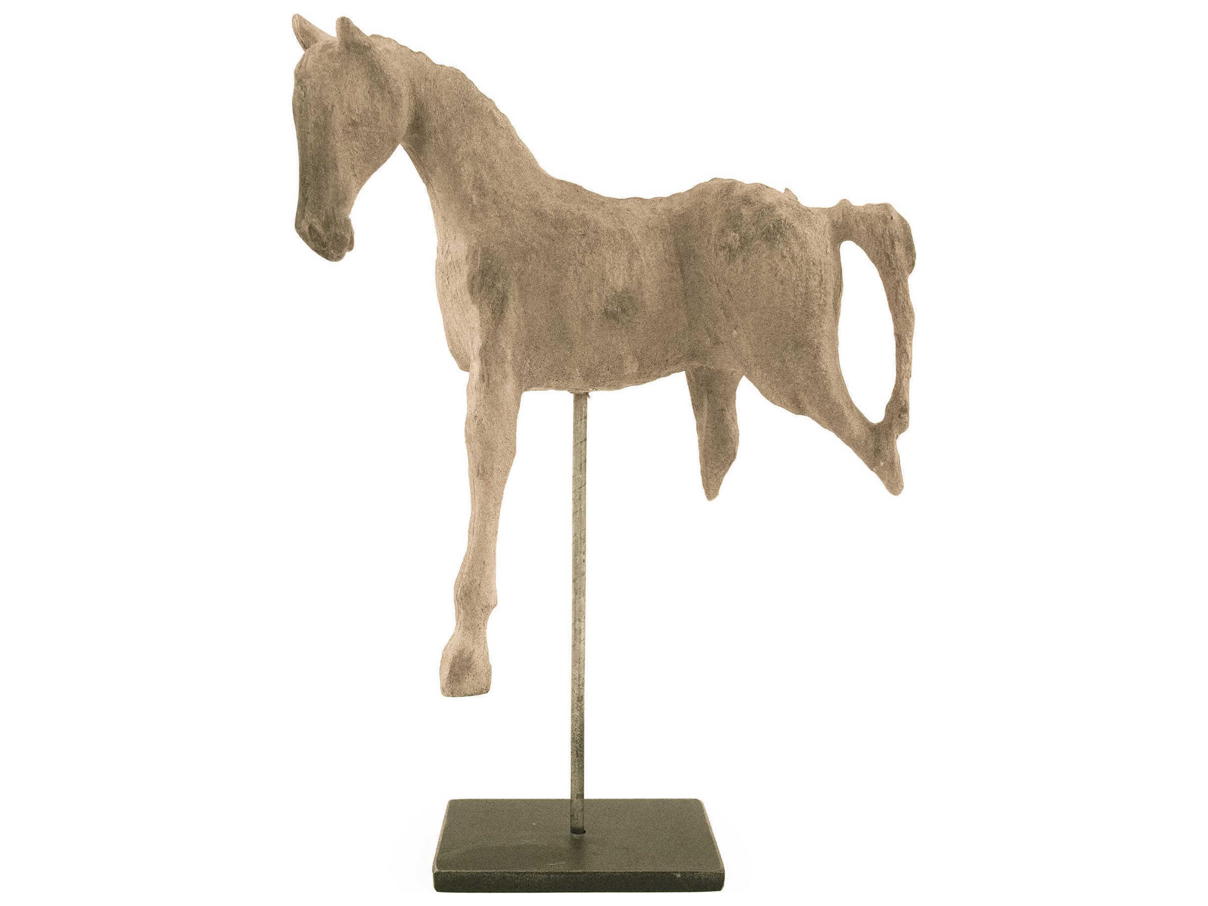 Distressed Taupe / Black Resin Horse Sculpture