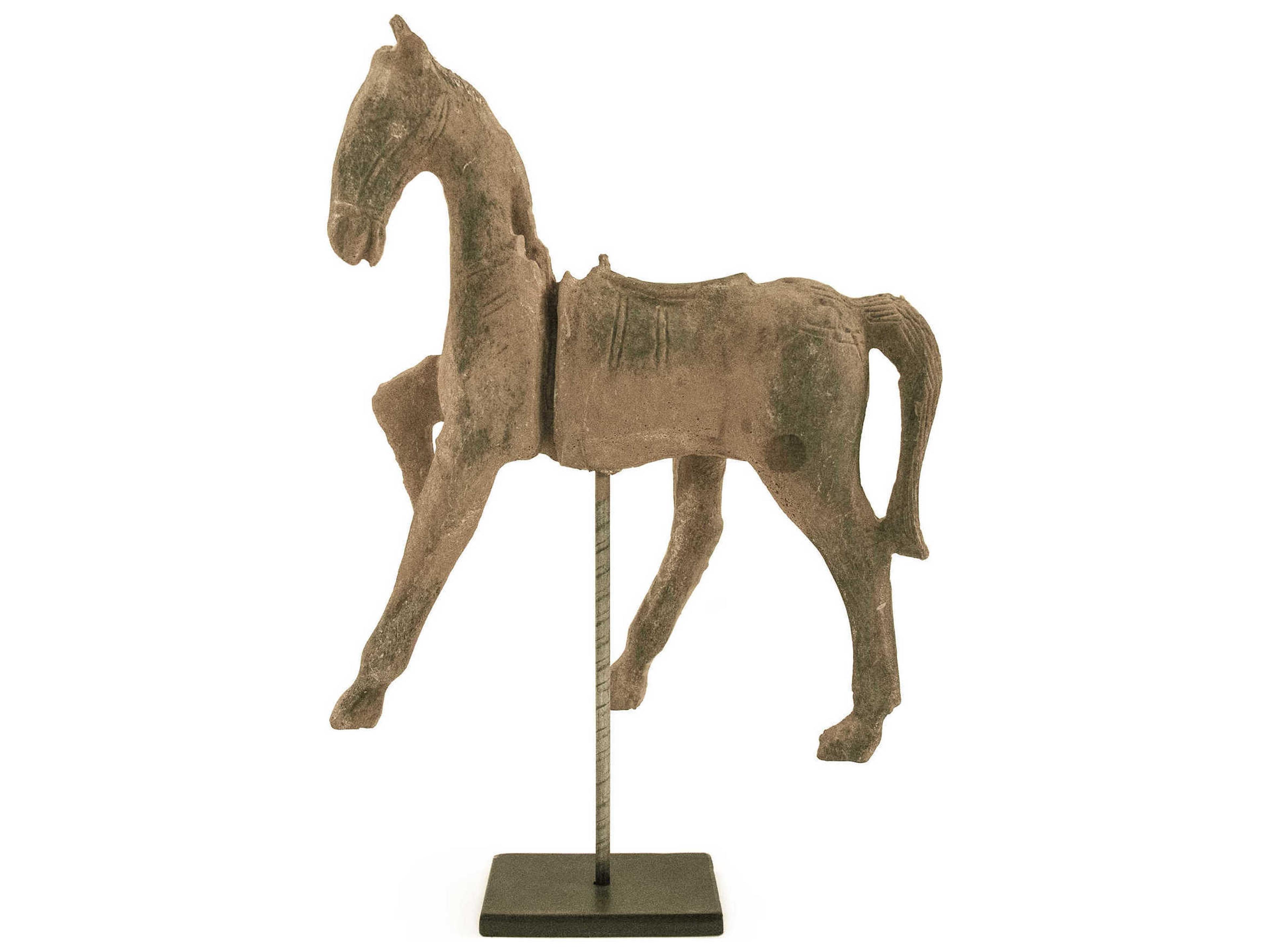 Distressed Rustic Taupe / Black Resin Horse Sculpture