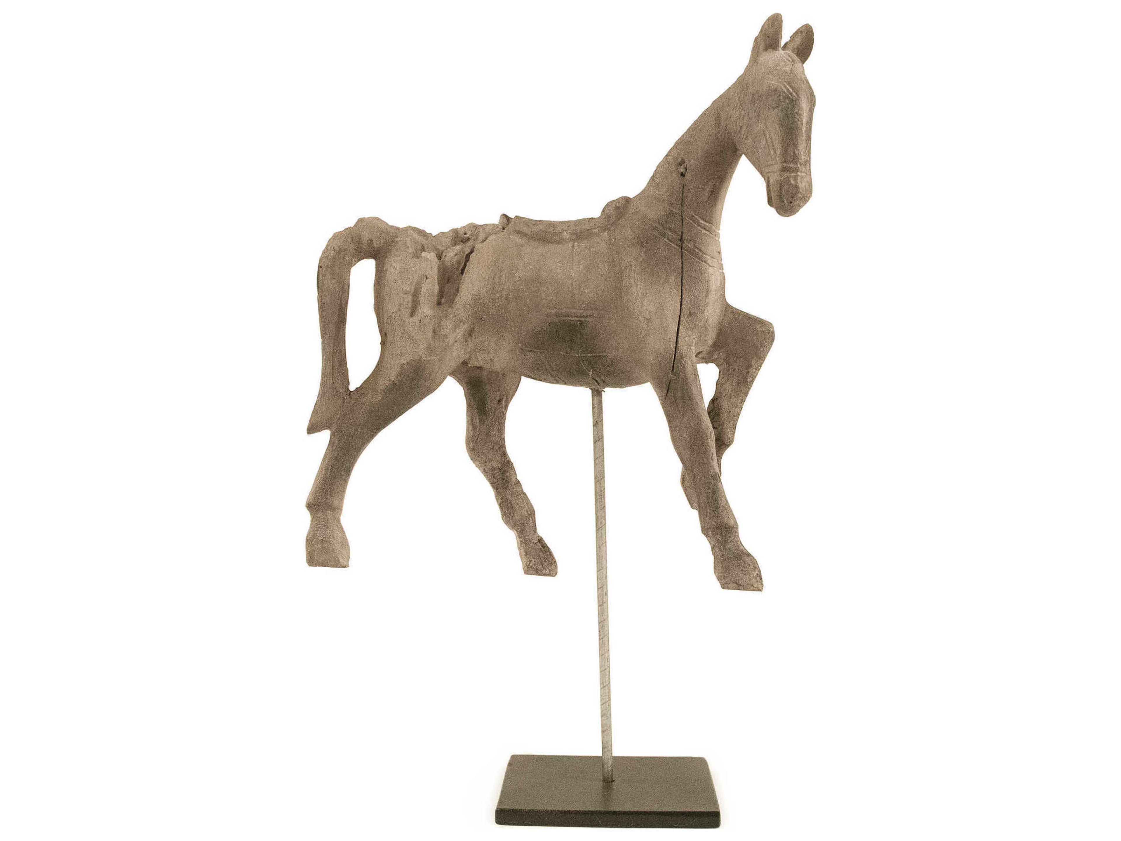 Zentique Distressed Rustic Taupe / Black Resin Horse Sculpture