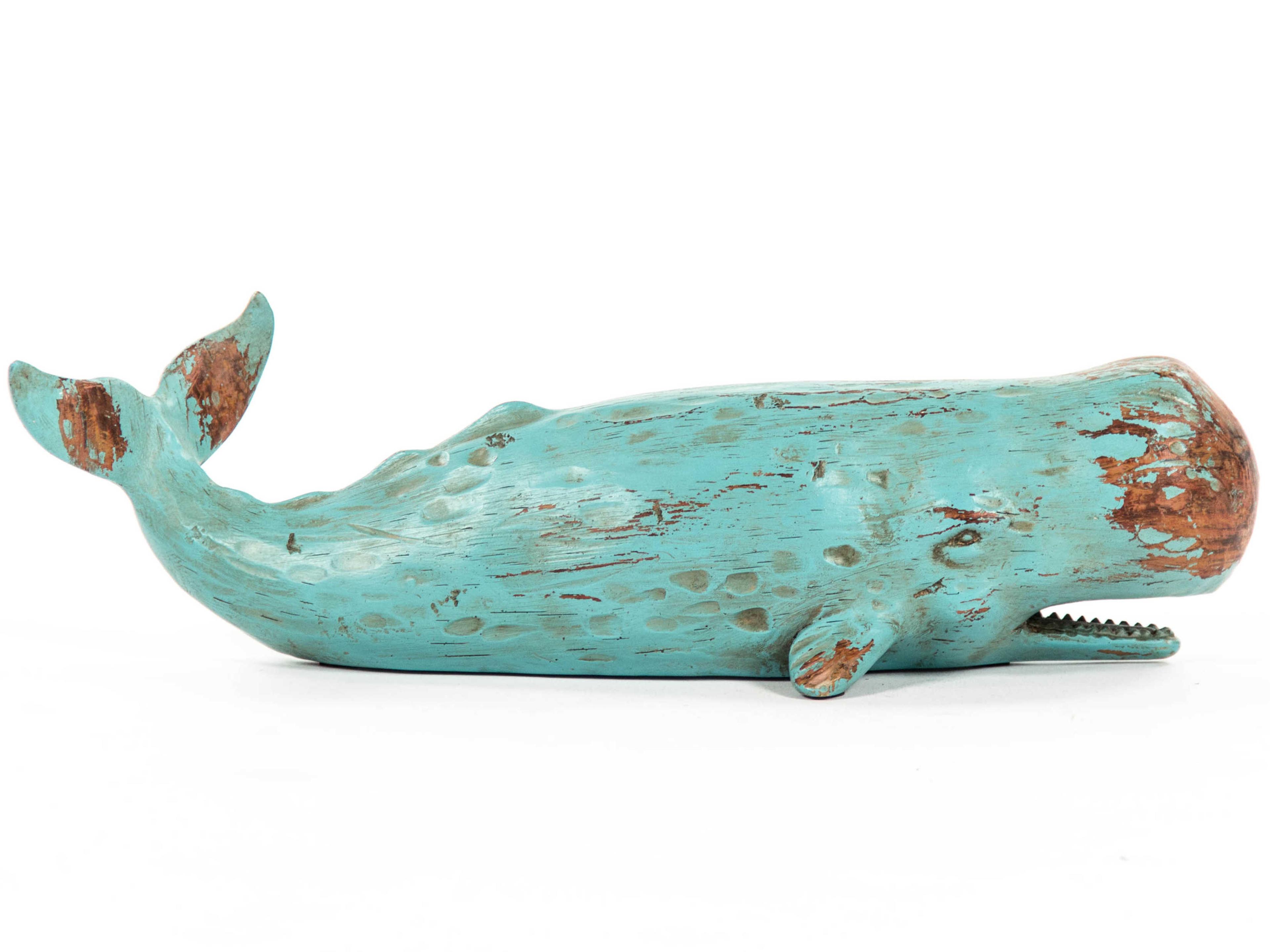 Distressed Turquoise / Brown 16" Sperm Whale Sculpture