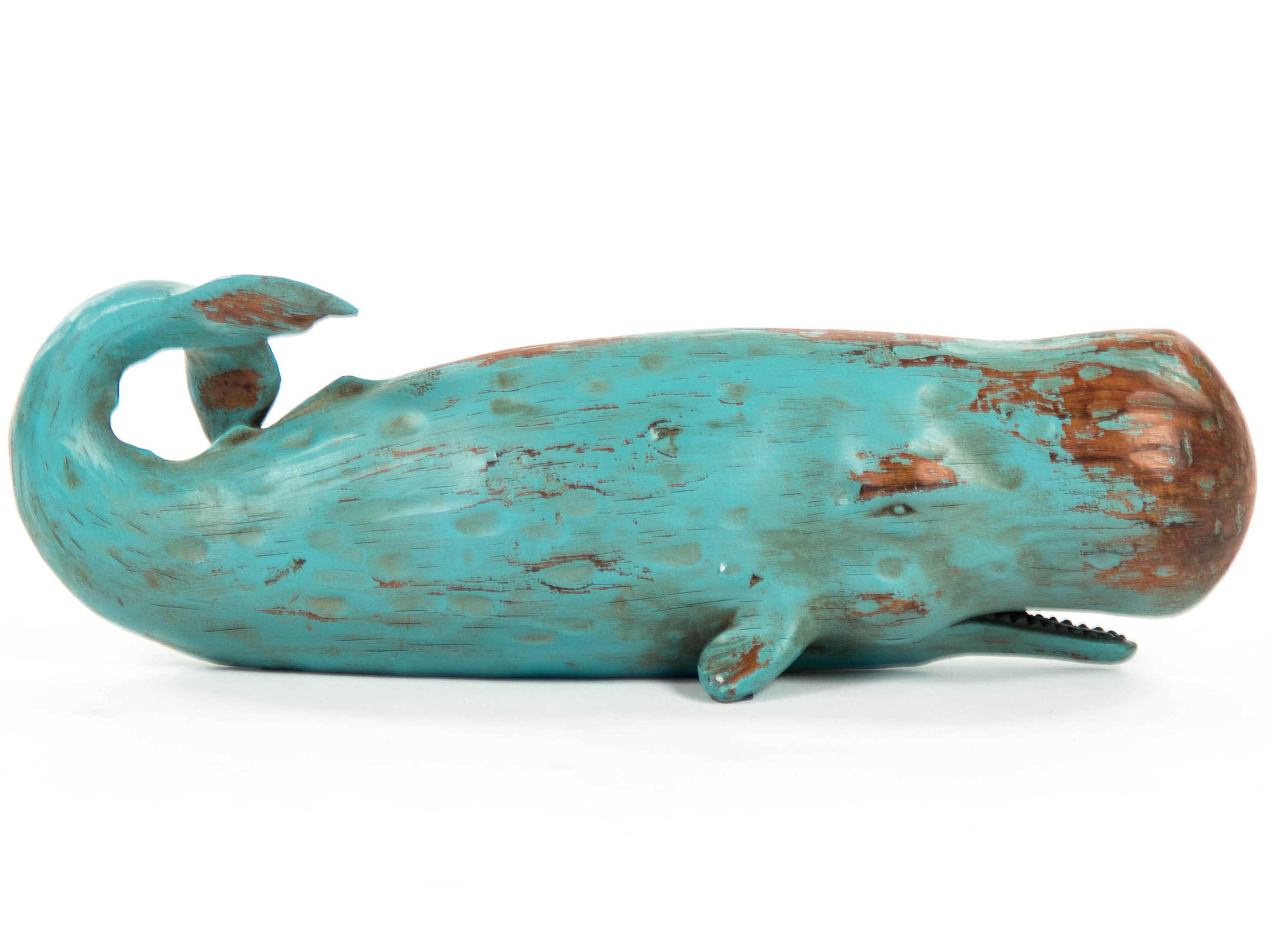 Distressed Turquoise / Brown 18" Sperm Whale Sculpture