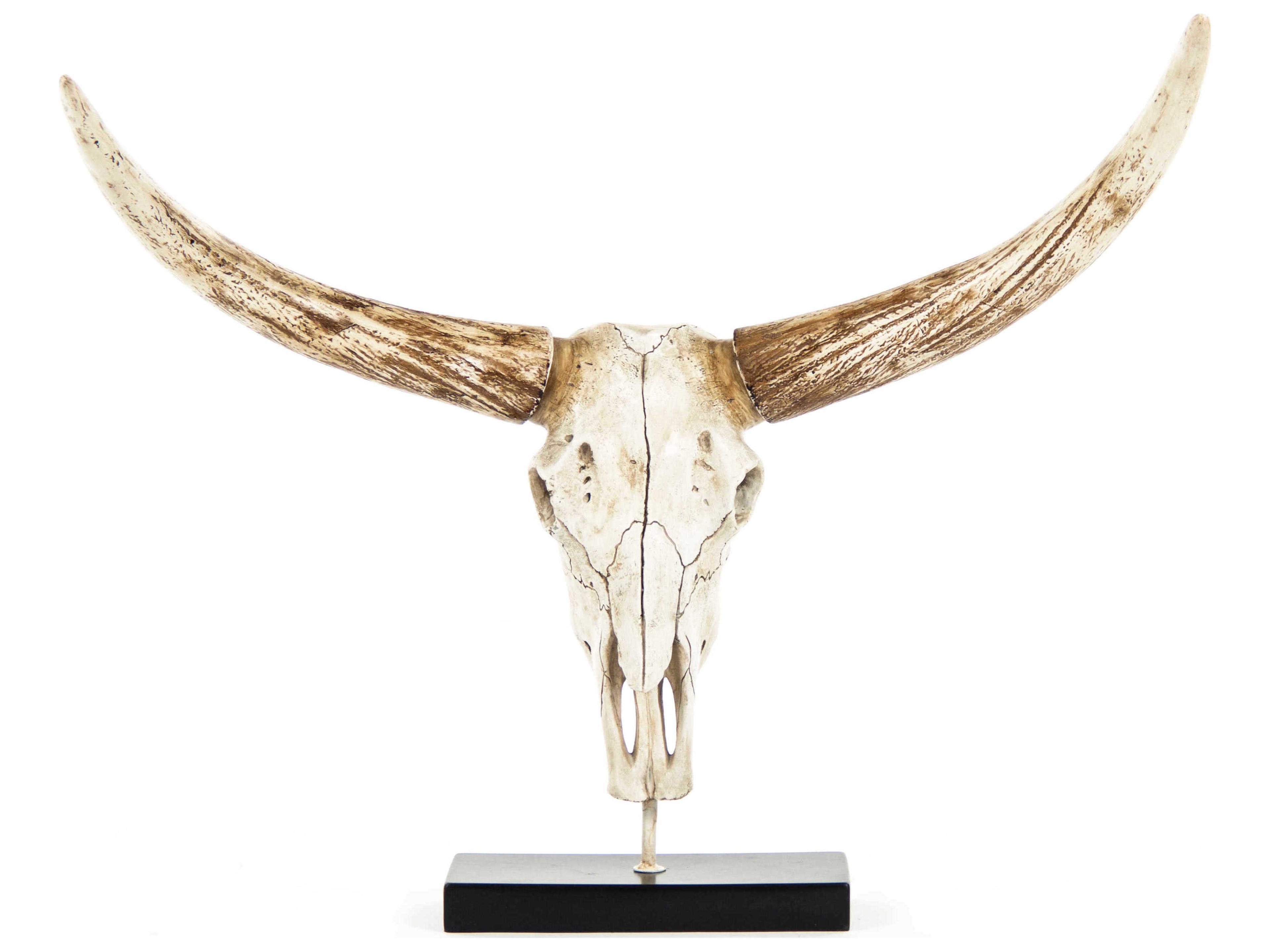 Distressed White / Brown Bull Skull Sculpture