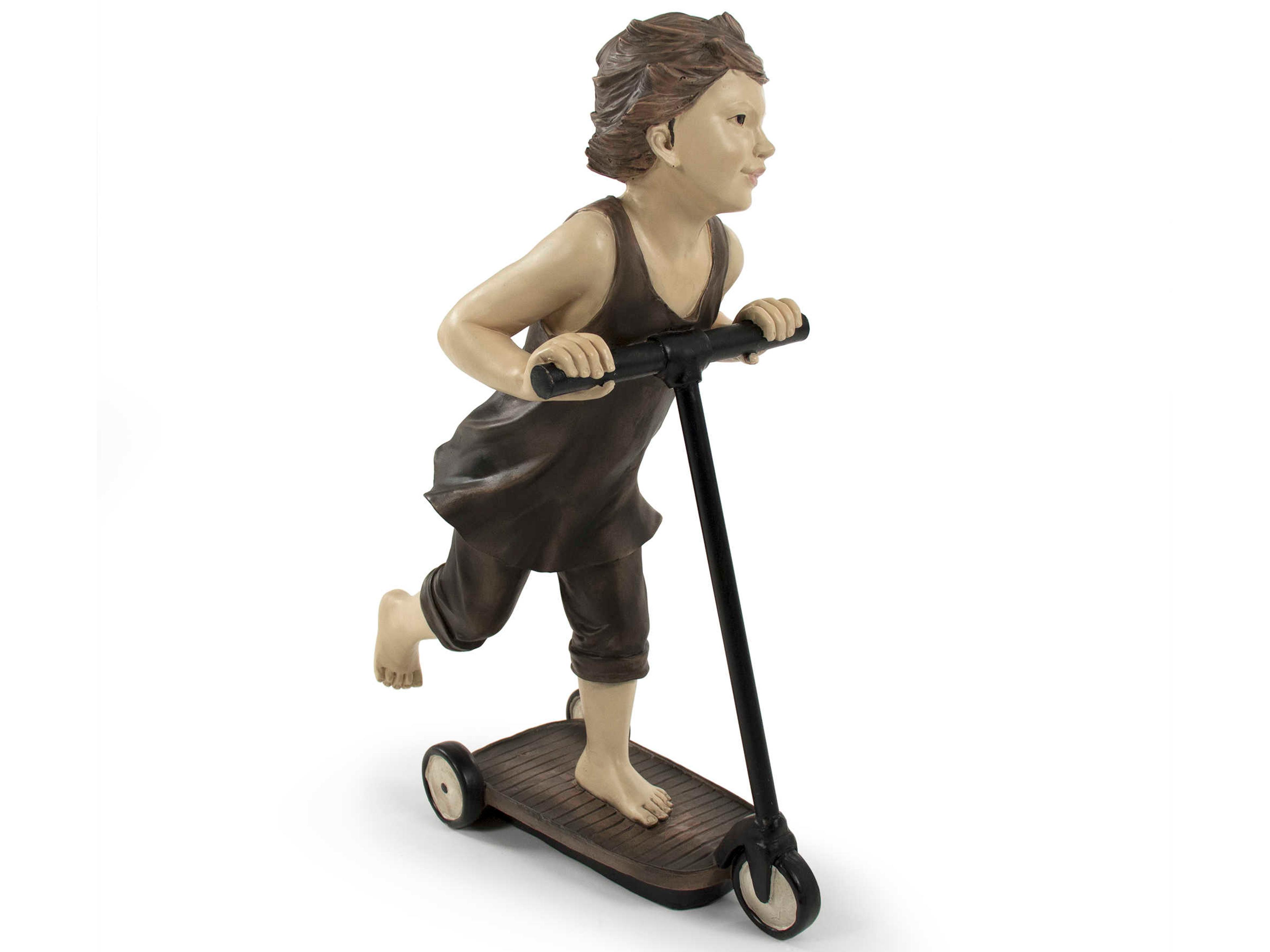 Zentique Tan / Black / Dark Brown / Ivory Boy on Scooter Sculpture