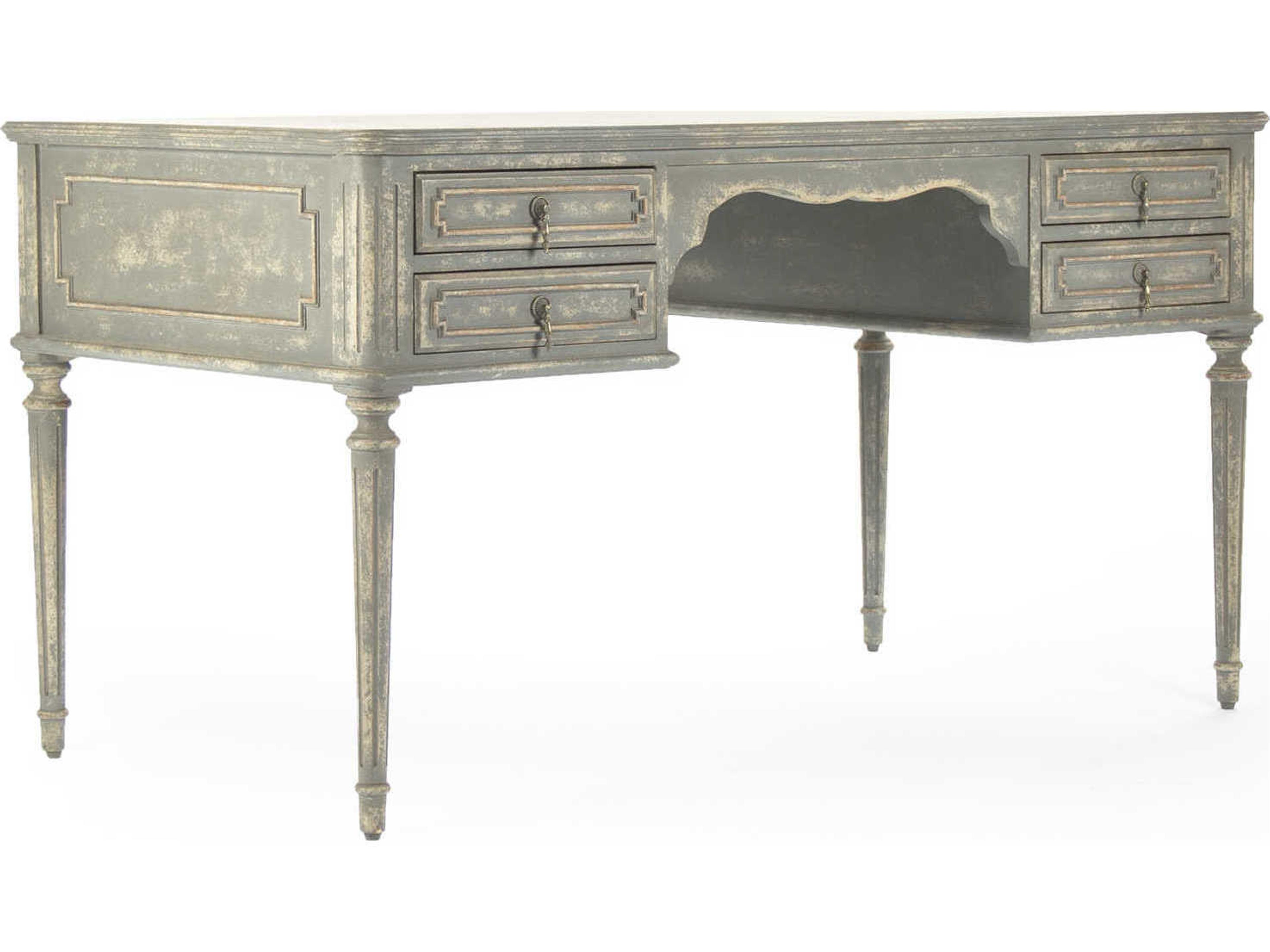Distressed Grey Cream Natural Wood Secretary Desk