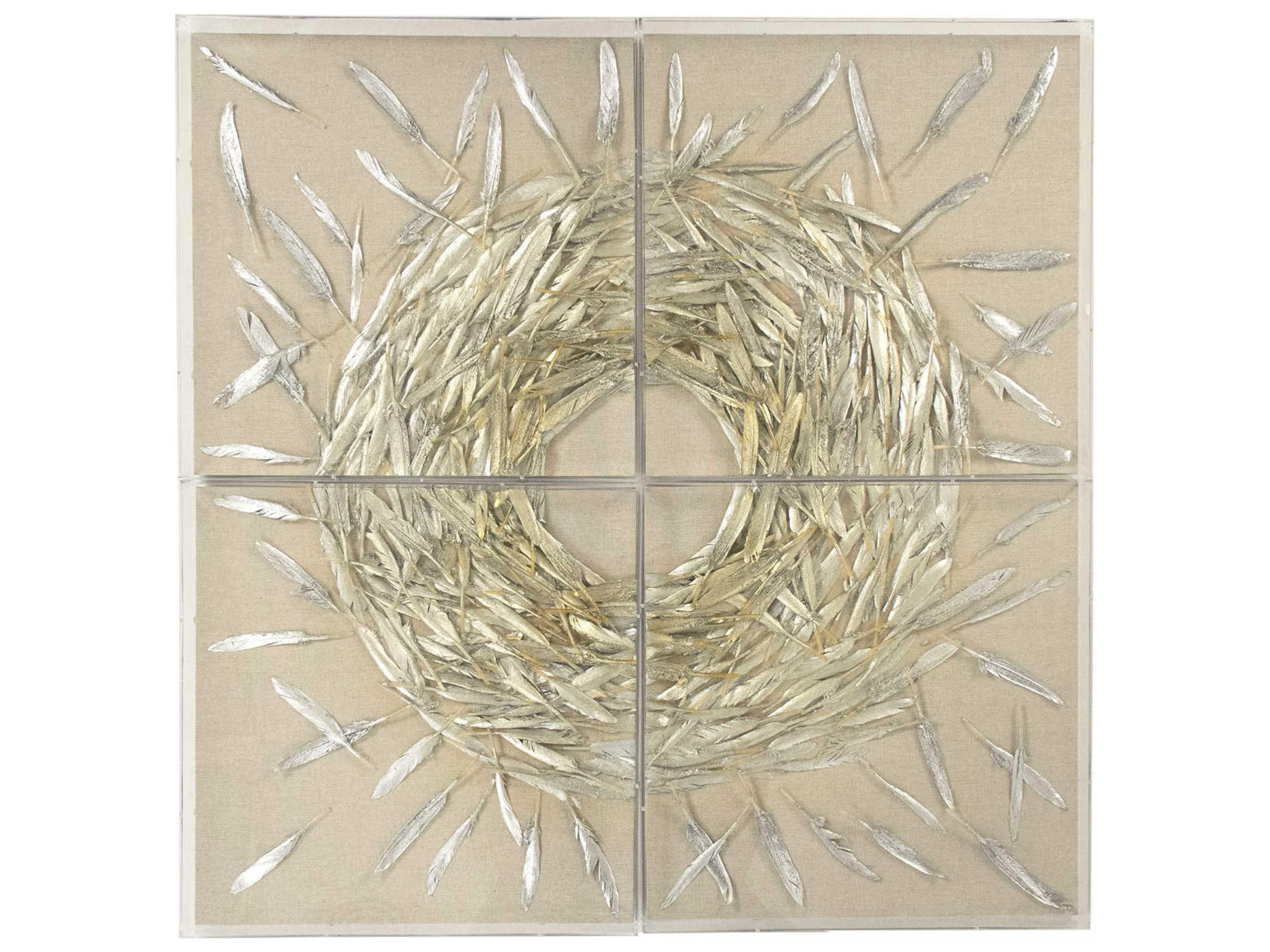 Zentique Gold / Silver Leaf Abstract Feathers Shadow Box Set of 4