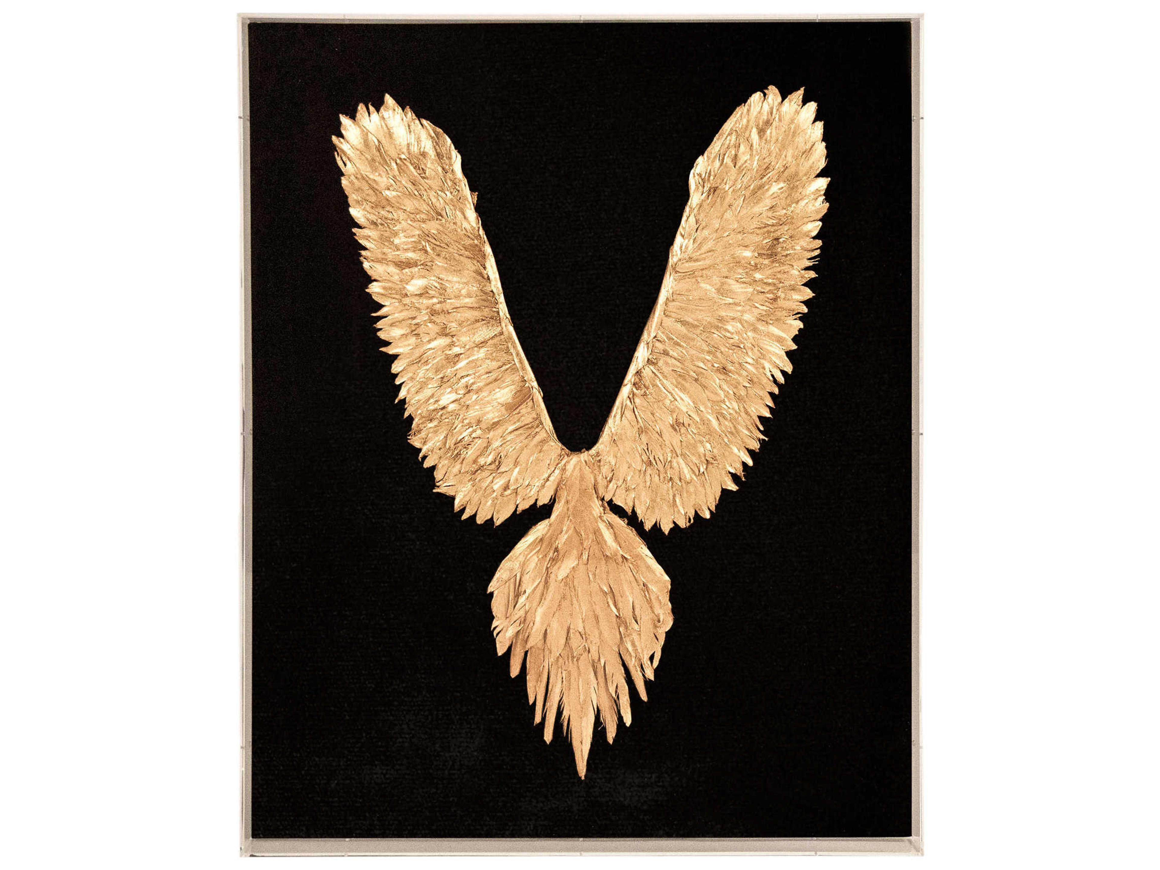 Abstract Gold Leaf Feather Bird Shadow Box