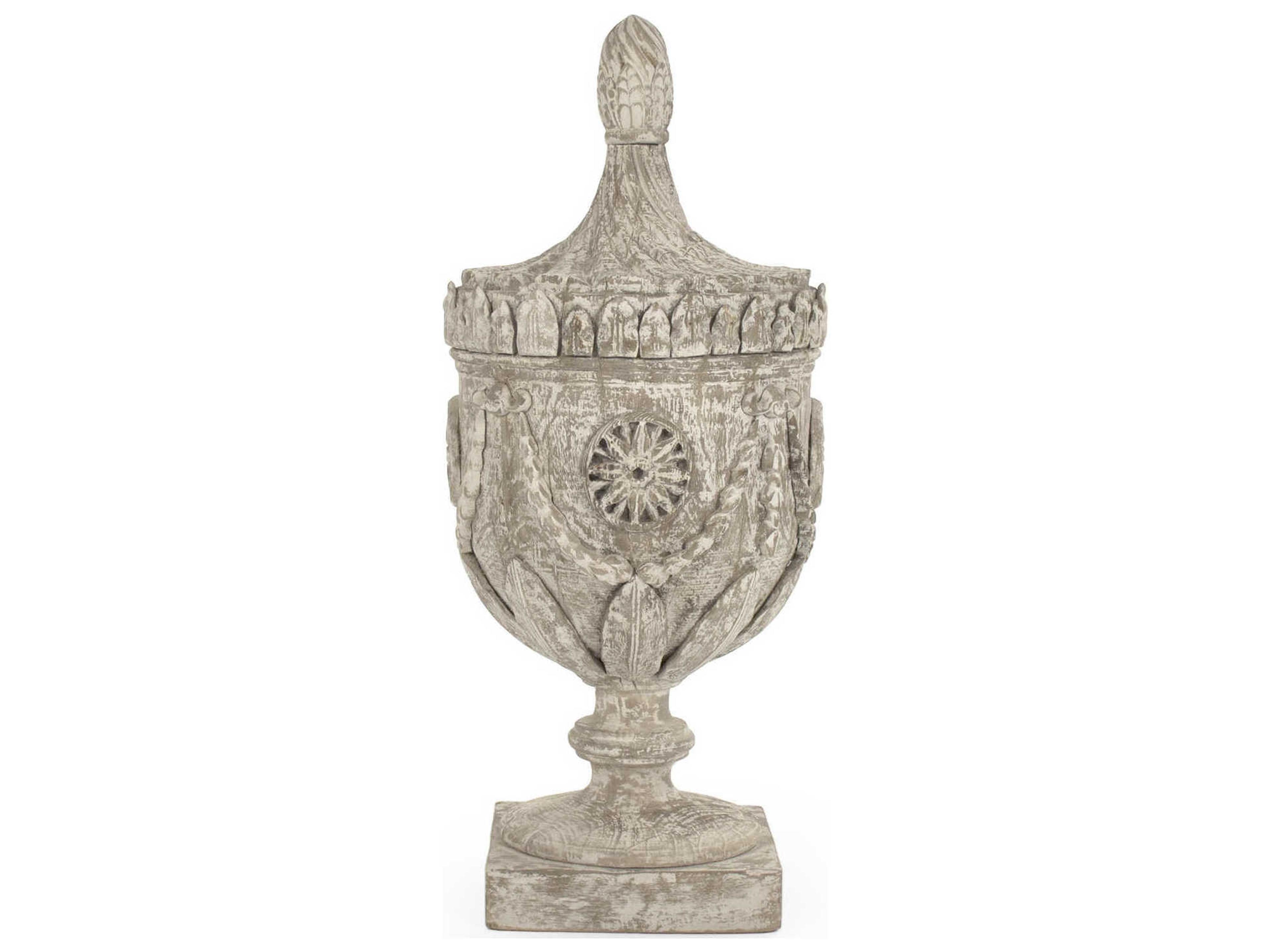 Lea Distressed Off-White Wooden Urn