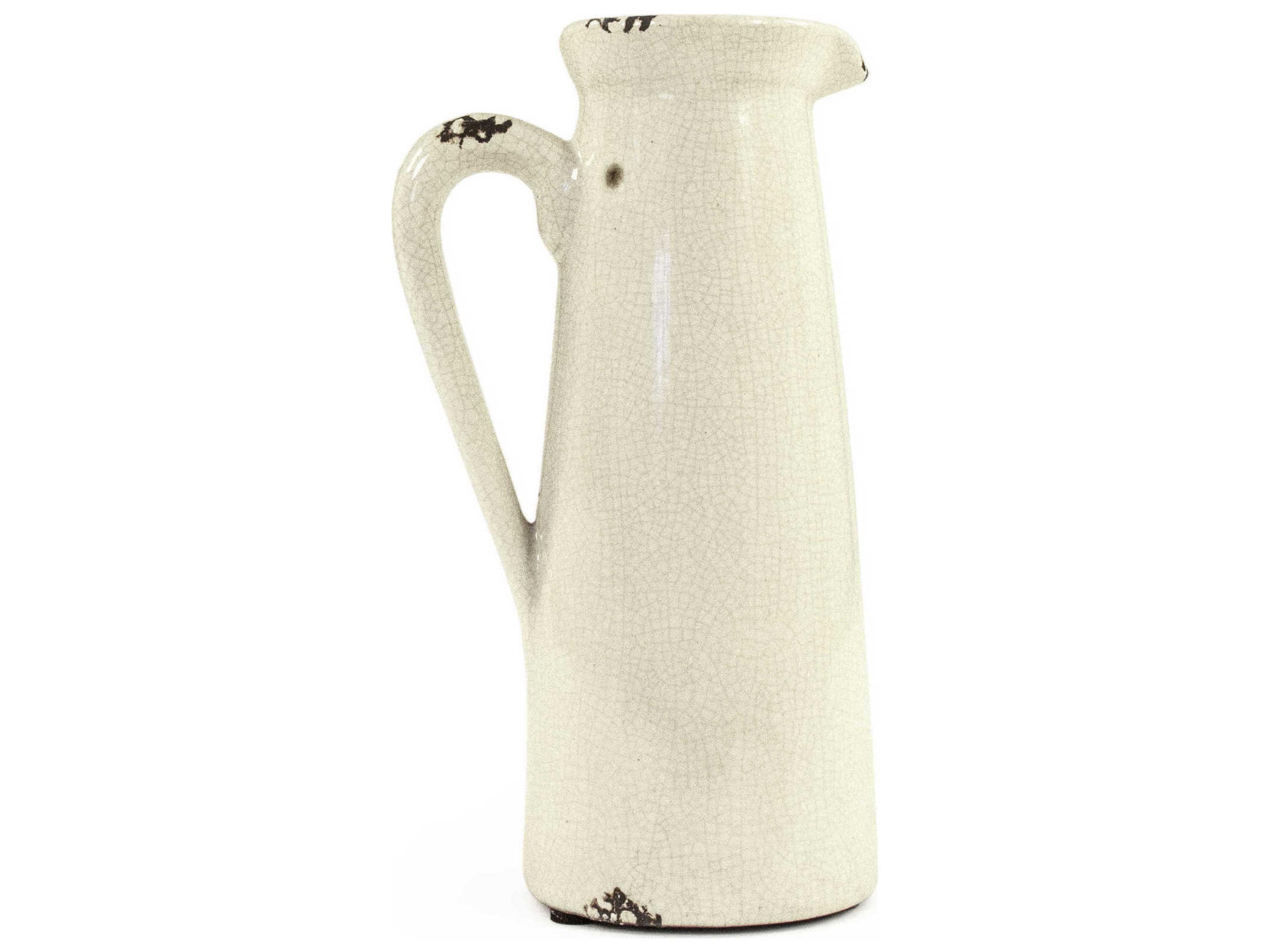 Zentique Distressed Crackle White 10" High Pitcher