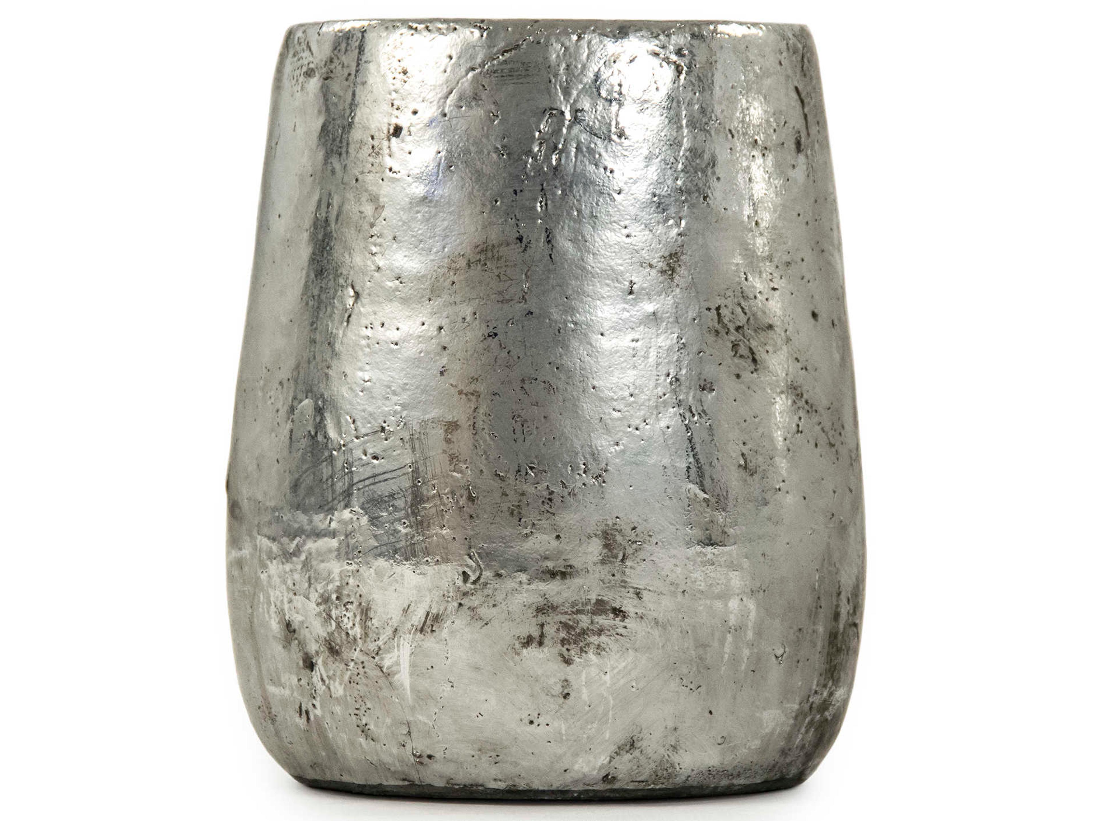 Distressed Metallic Silver 8" High Vase