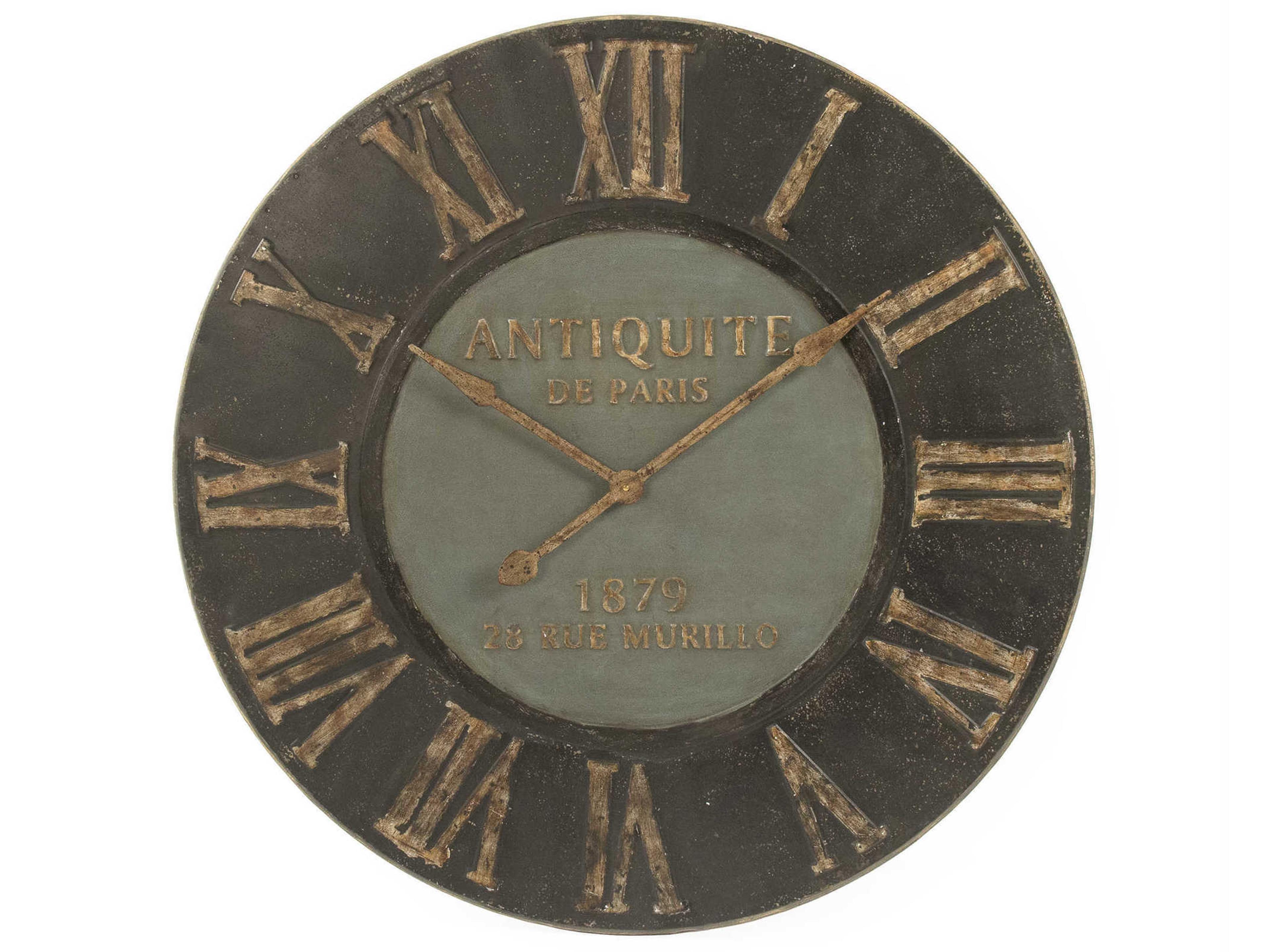 Distressed Dark Grey Wooden Frame Iron Clock
