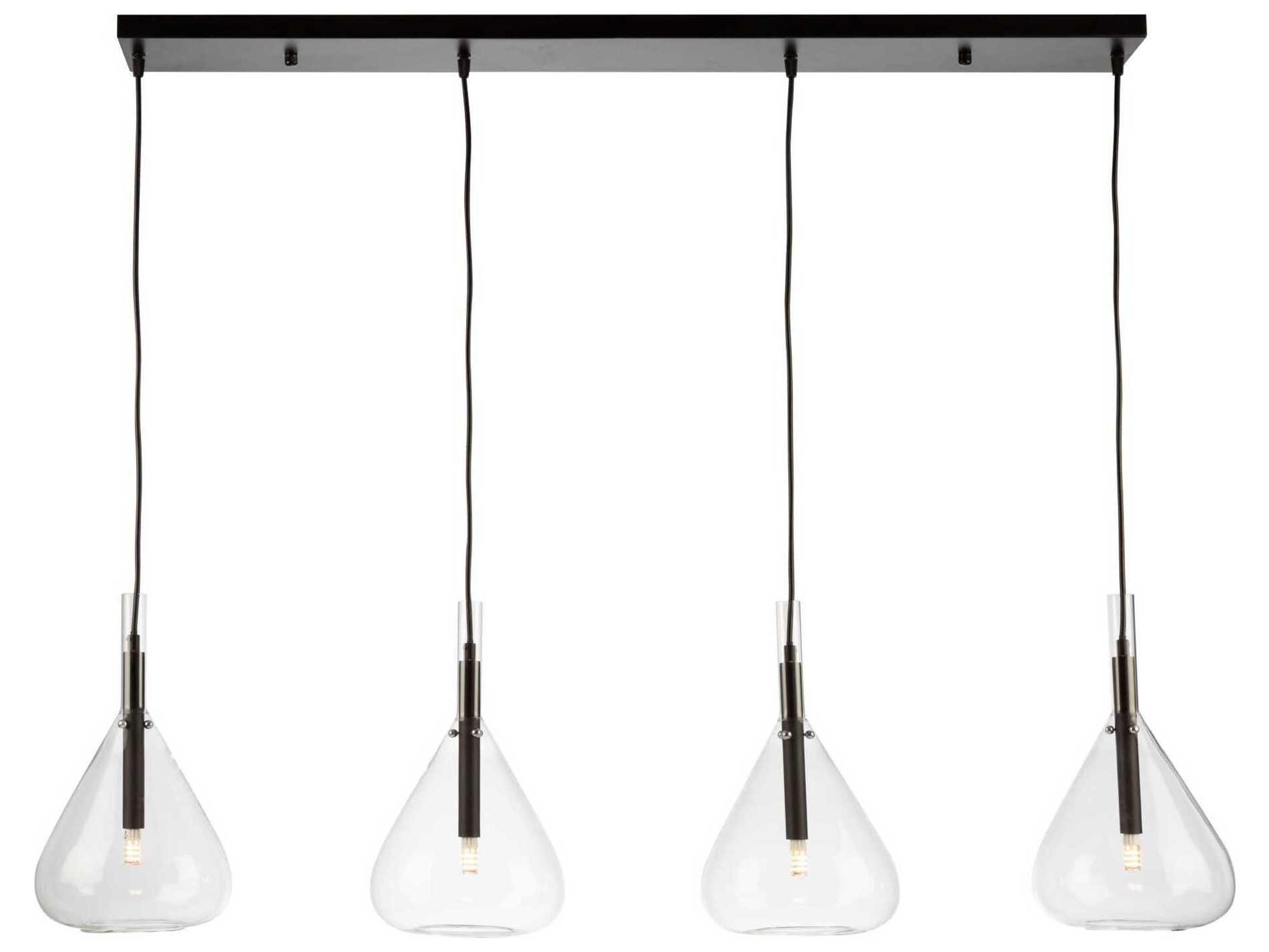 Artcraft Conic 4-Light Black Glass Linear Island Pendant
