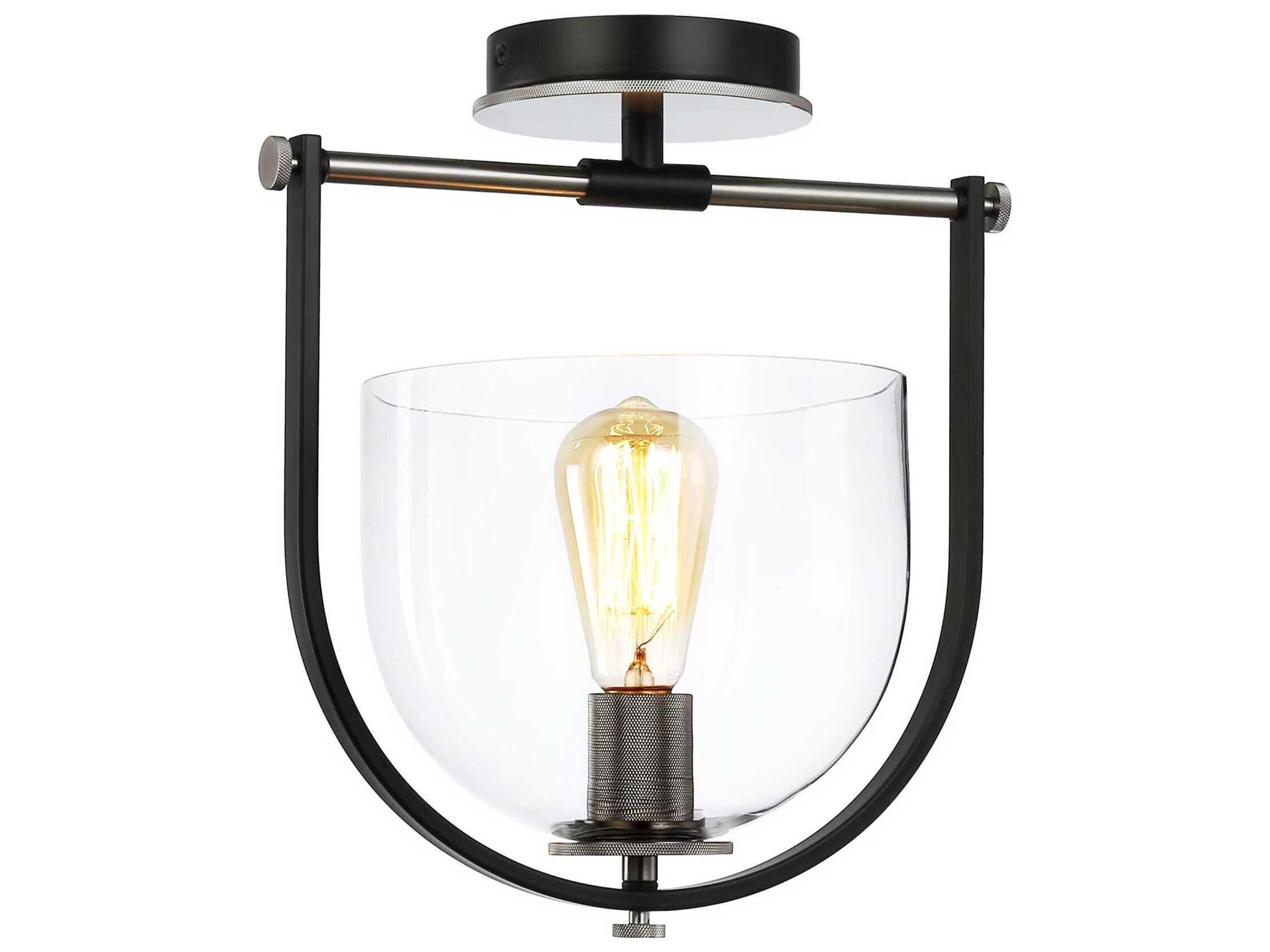 Artcraft Cheshire 1-Light Black Nickel Glass Bowl Semi Flush Mount