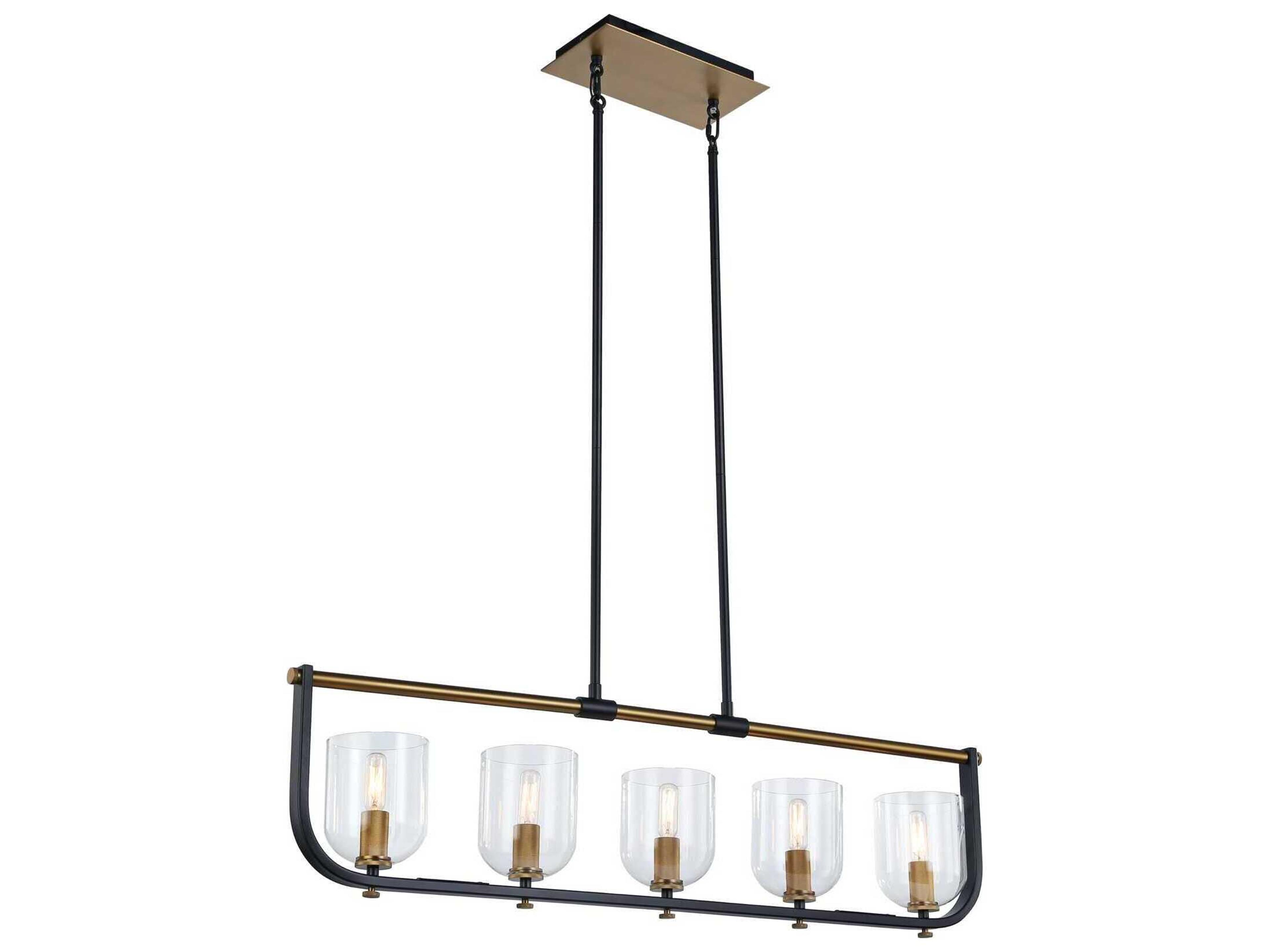 Artcraft Cheshire 5-Light Black Brass Glass Bowl Linear Island Pendant