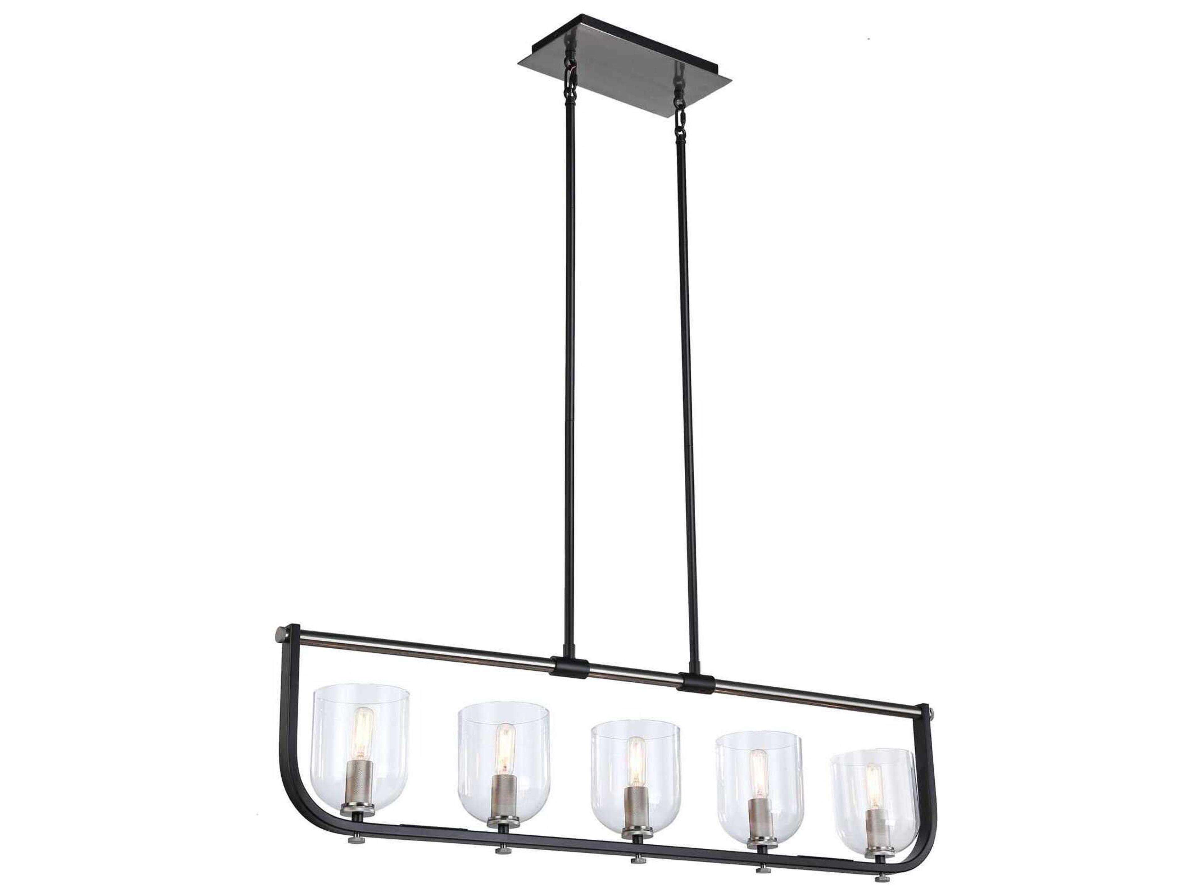 Artcraft Cheshire 5-Light Black Nickel Glass Bowl Linear Island Pendant