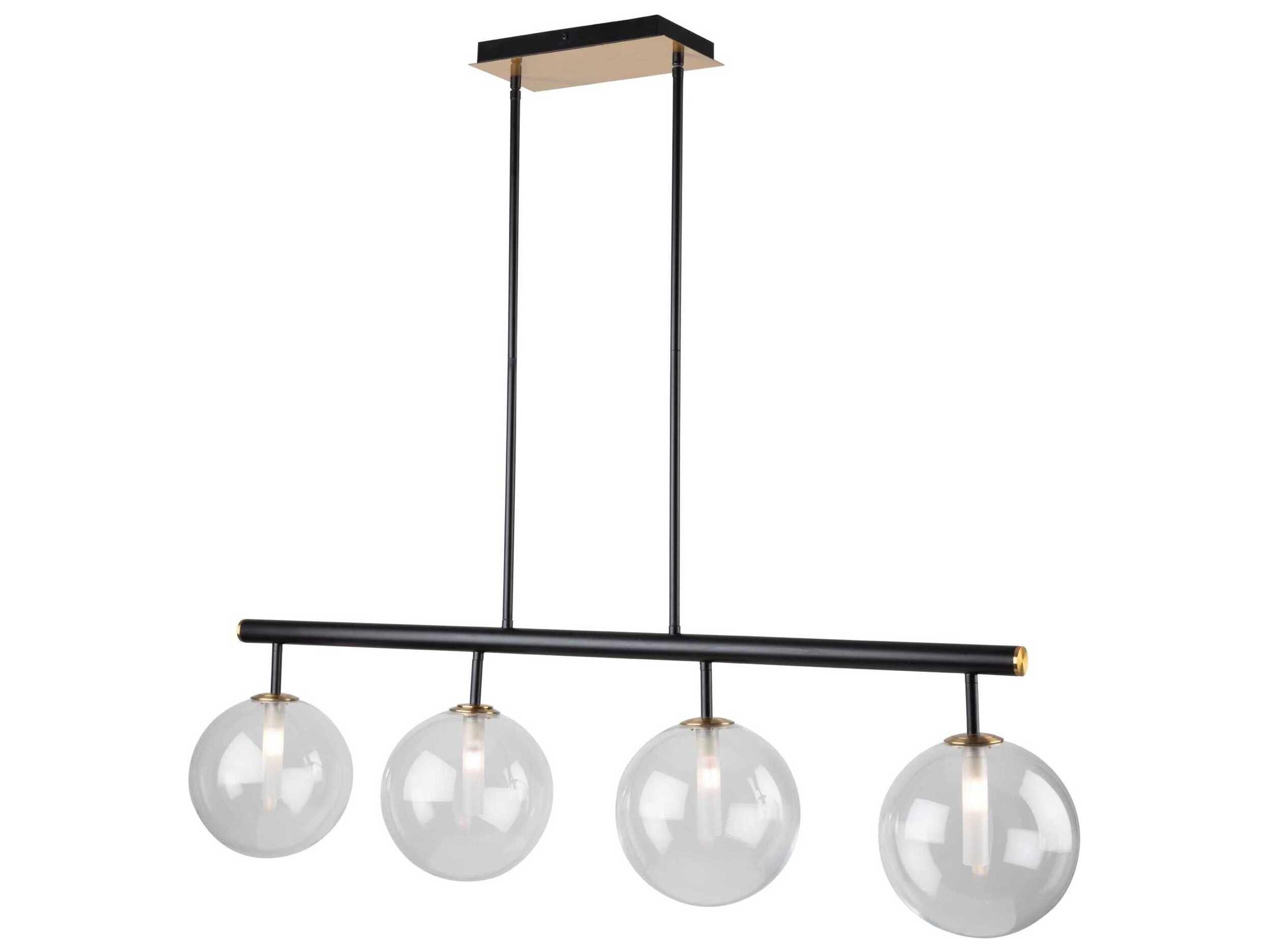 Artcraft Aurelia 4-Light Matte Black Brass Glass Globe Linear Island Pendant