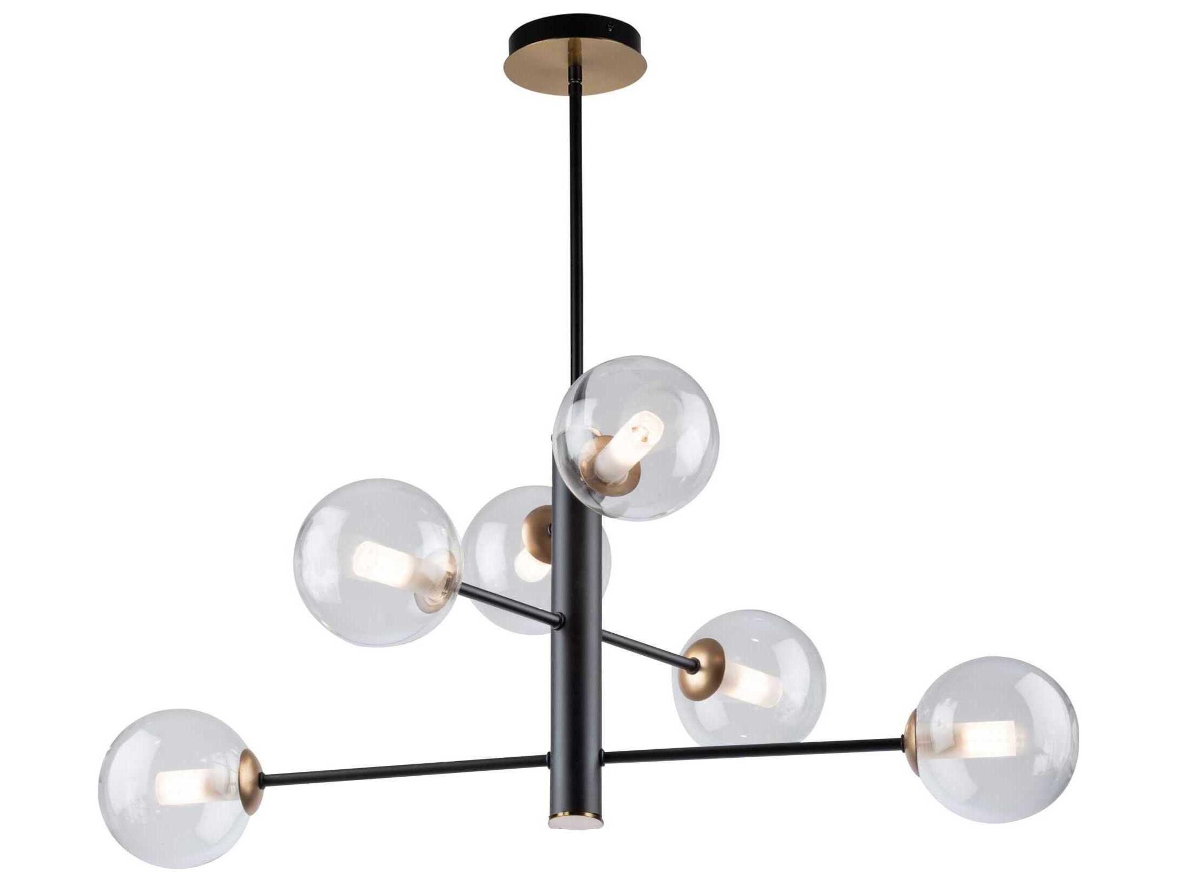 Artcraft Aurelia 6-Light Matte Black Brass Glass Globe Chandelier