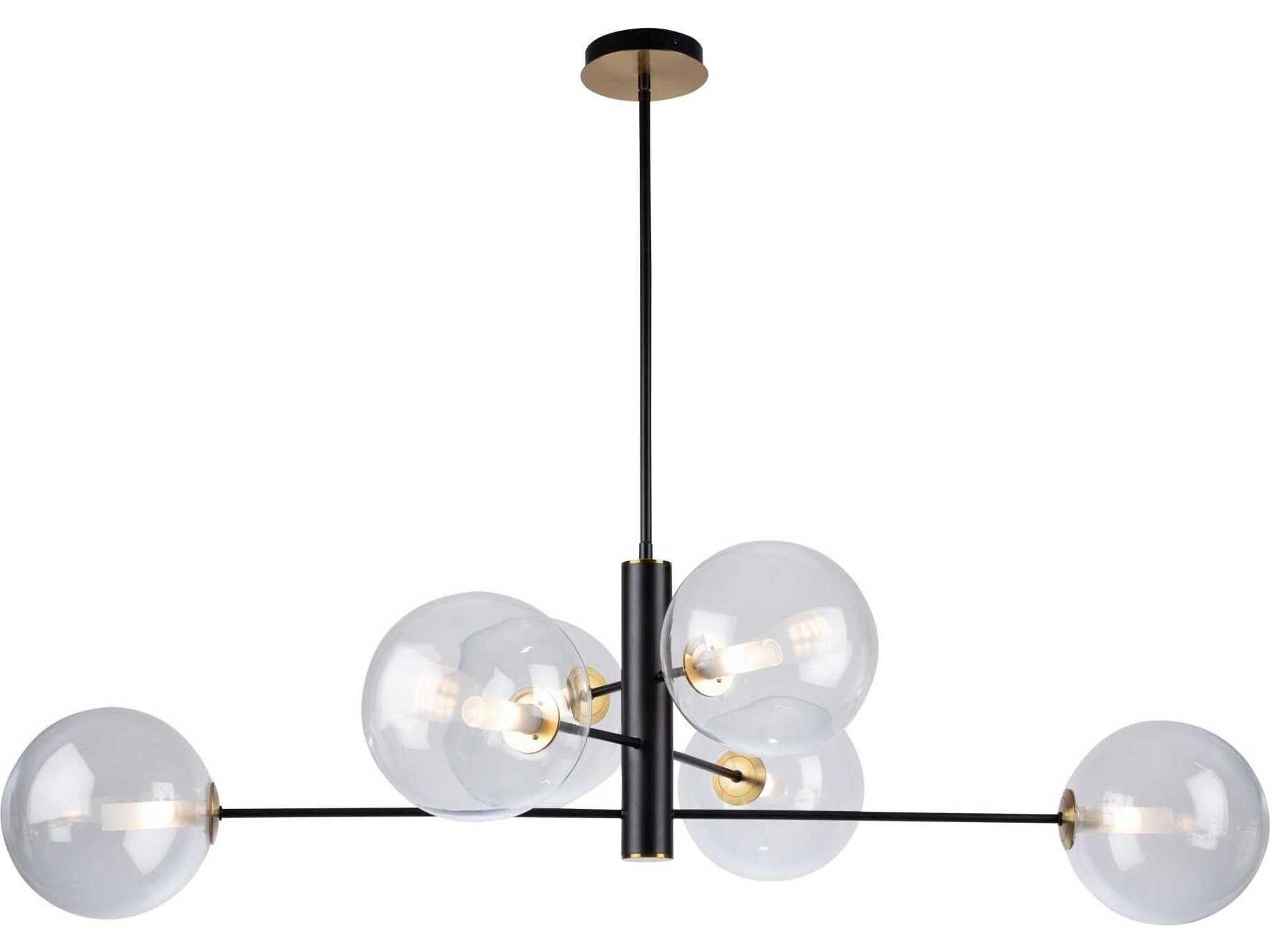 Artcraft Aurelia 6-Light Matte Black Brass Glass Globe Linear Chandelier