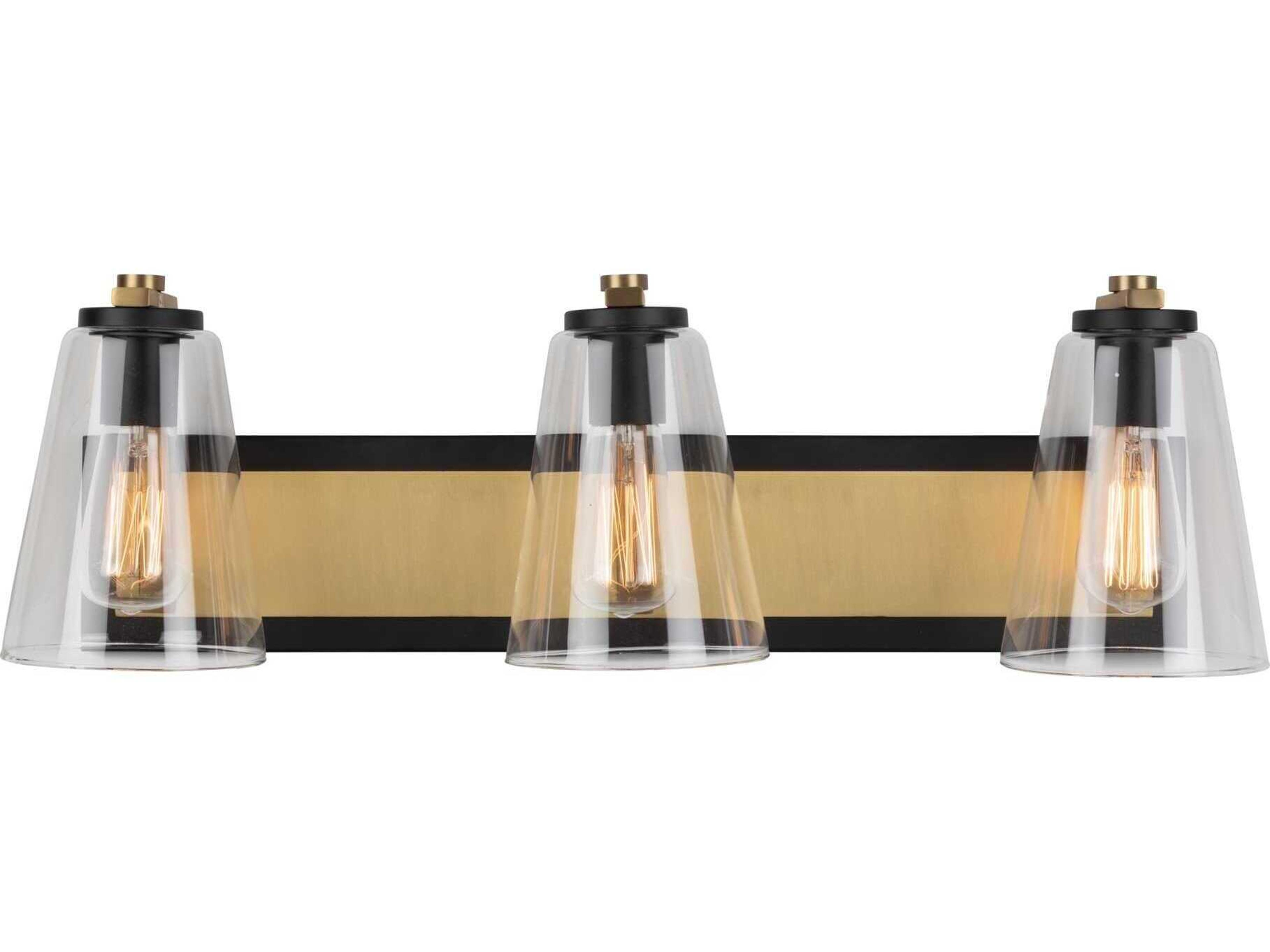 Artcraft Treviso 3-Light Black Brass Glass Vanity Light