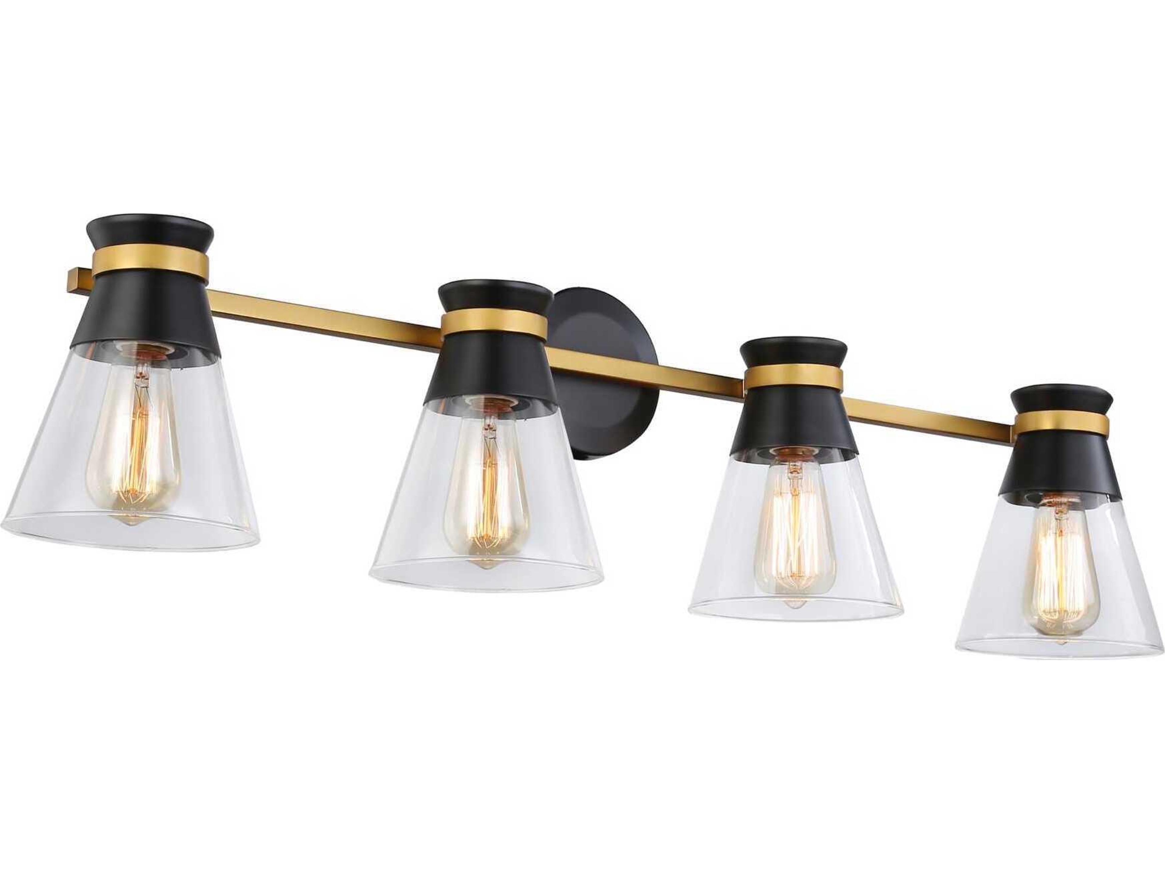 Artcraft Kanata 4-Light Black Brushed Brass Glass Vanity Light