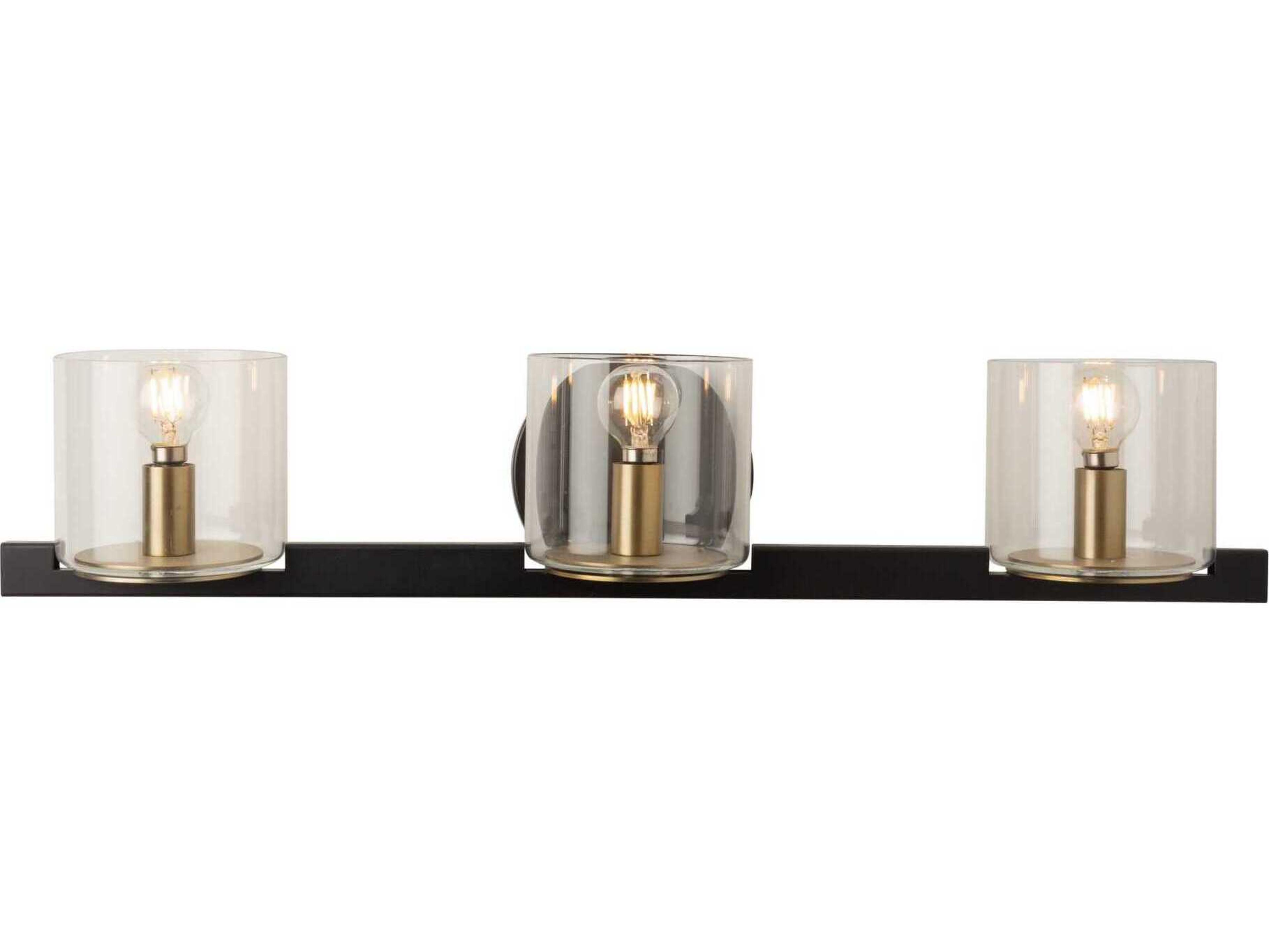 Artcraft Salinas 3-Light Black Brass Glass Vanity Light
