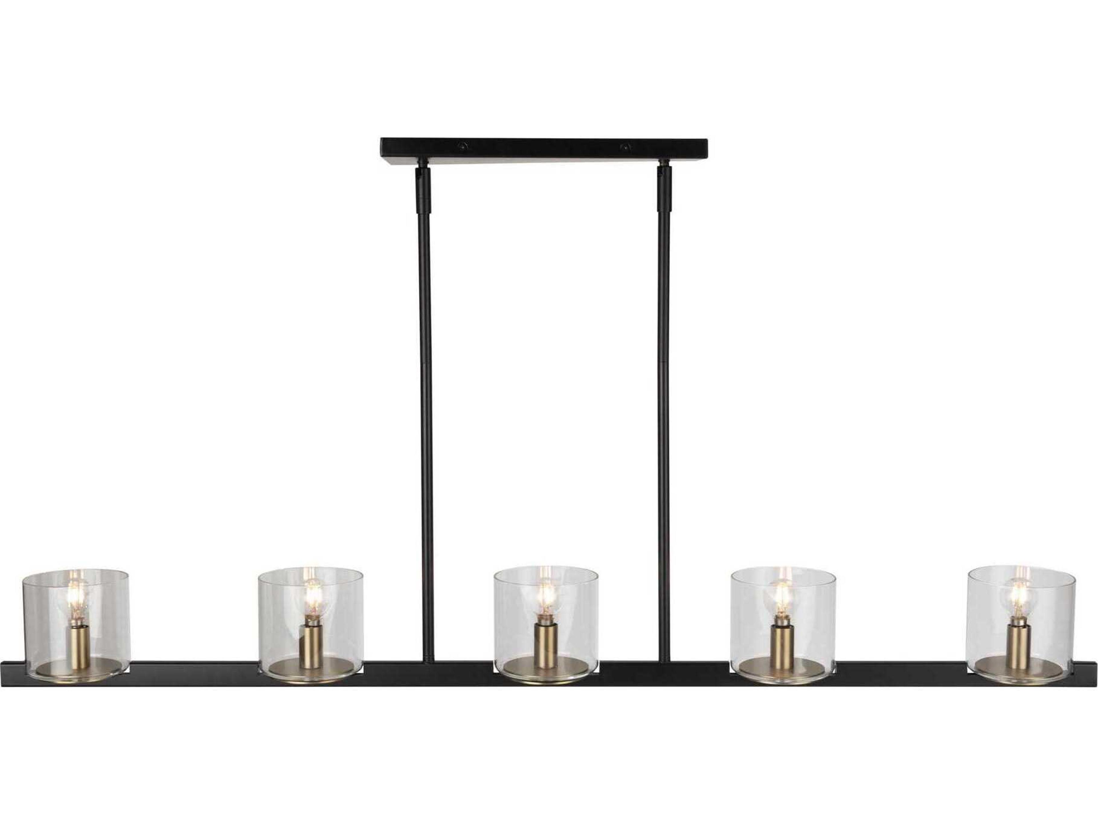 Artcraft Salinas 5-Light Black Brass Glass Linear Island Pendant