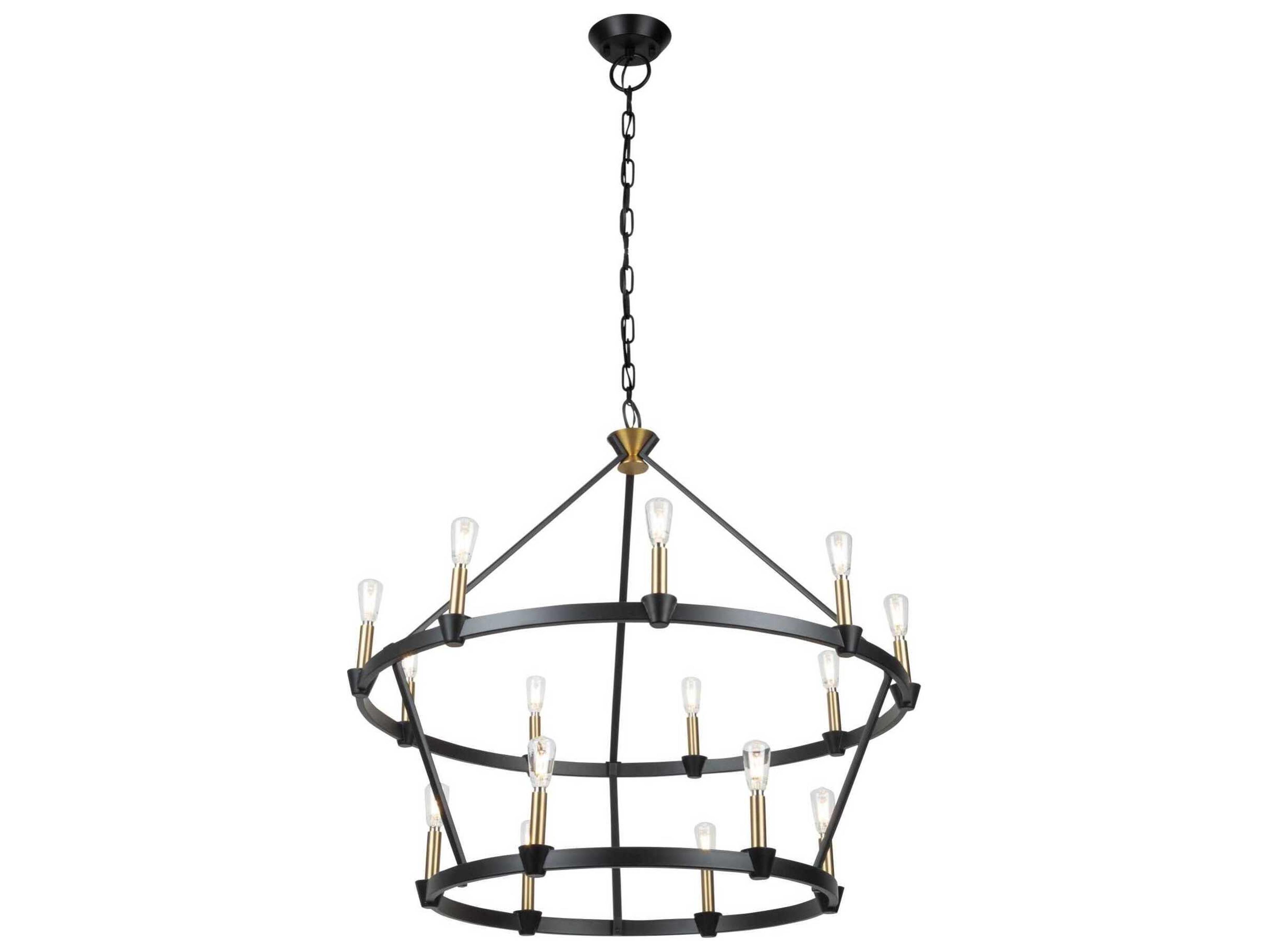 Artcraft Notting Hill 15-Light Black Brushed Brass Tiered Chandelier