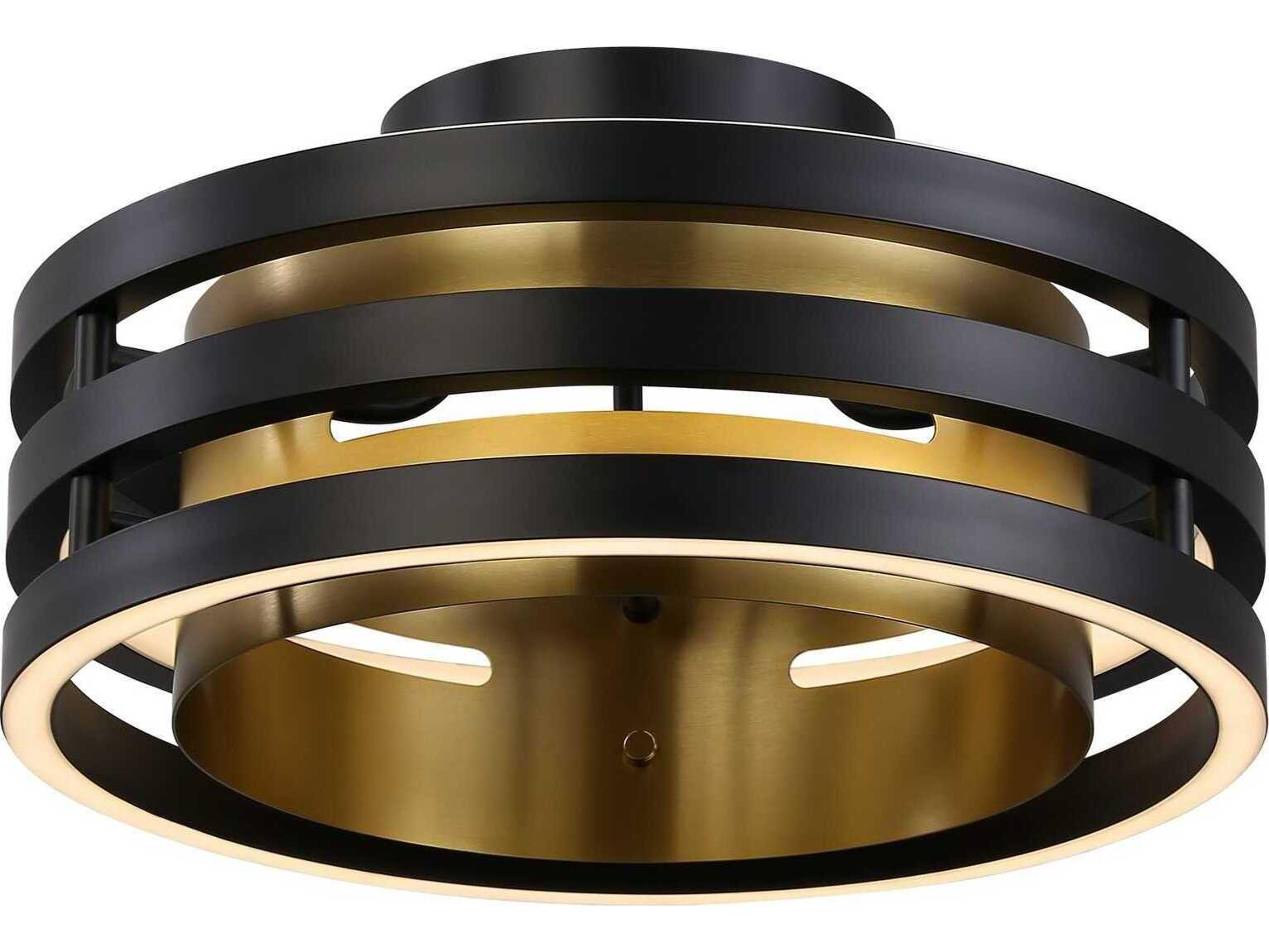 Artcraft Toledo 1-Light Black Brushed Brass Drum Semi Flush Mount