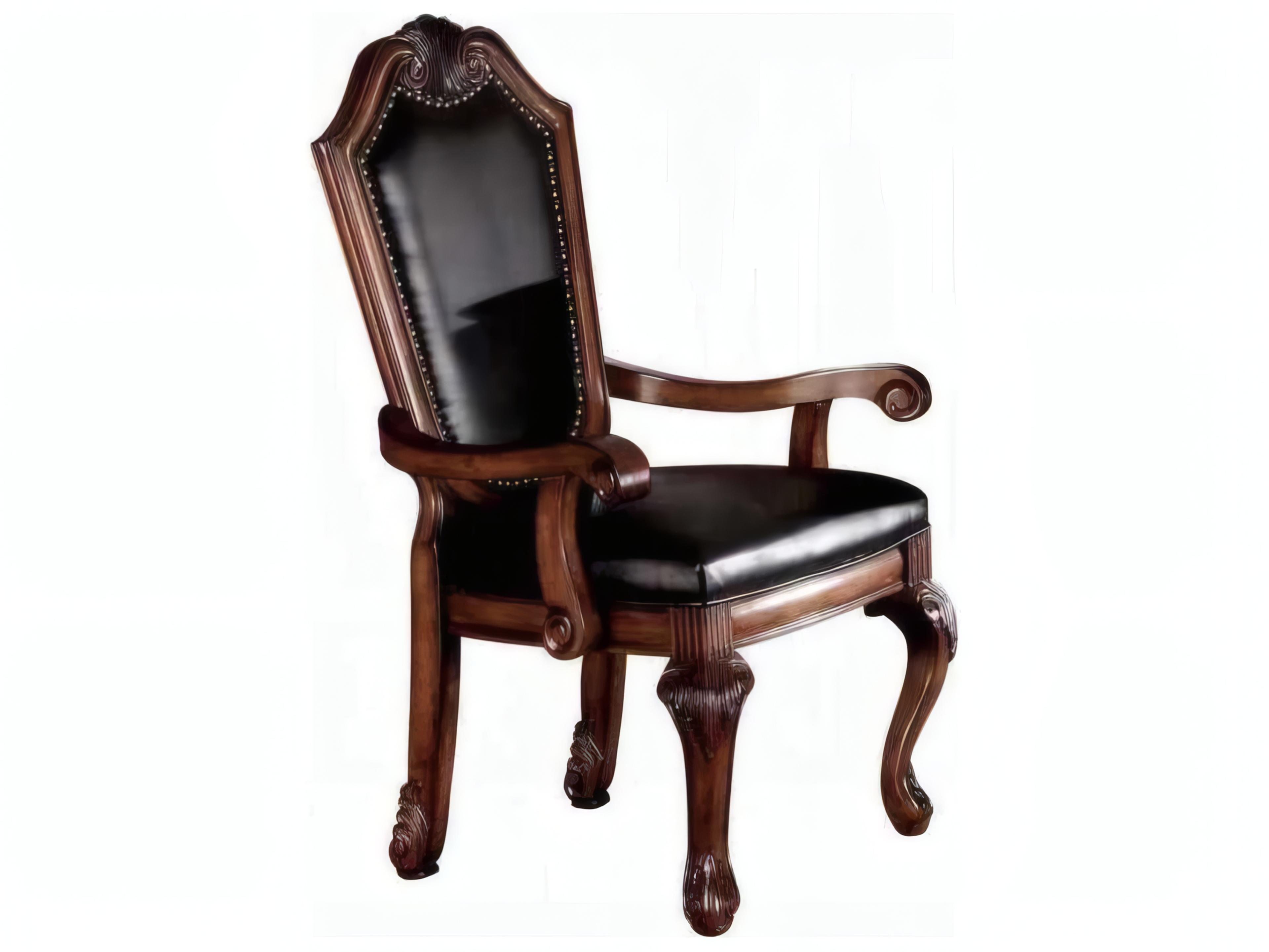 Chateau De Ville Rubberwood Black Faux Leather Arm Dining Chair Set of 2