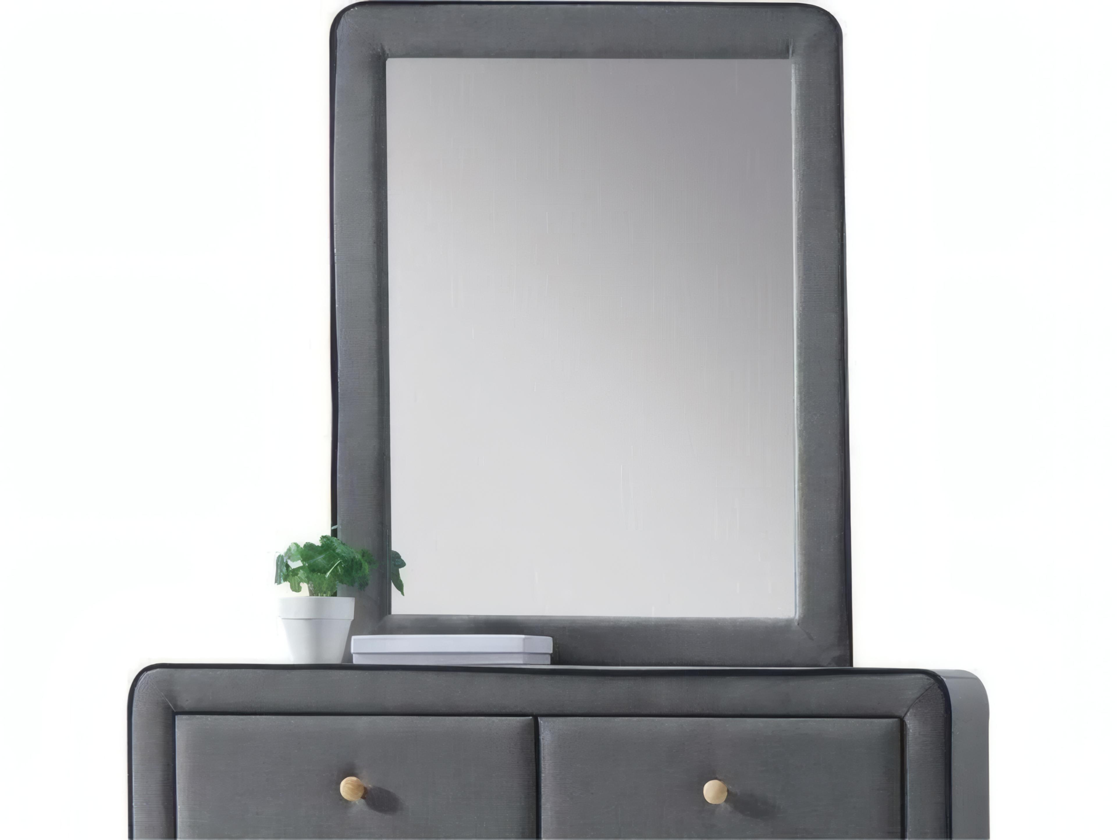 Acme Furniture Valda Light Gray Fabric Rectangular Wall Mirror