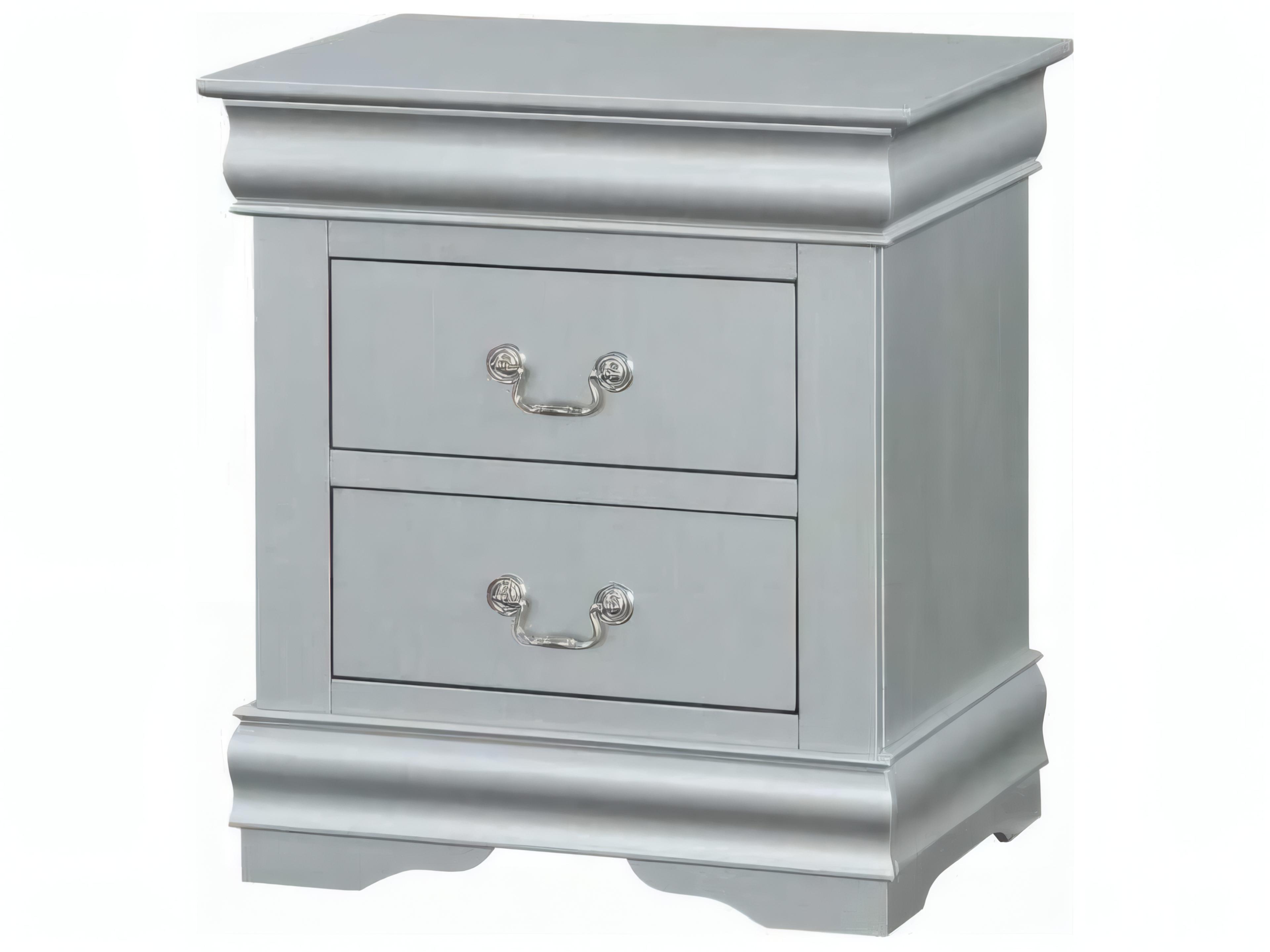 Acme Furniture Louis Philippe 2-Drawers Silver Solid Wood Nightstand