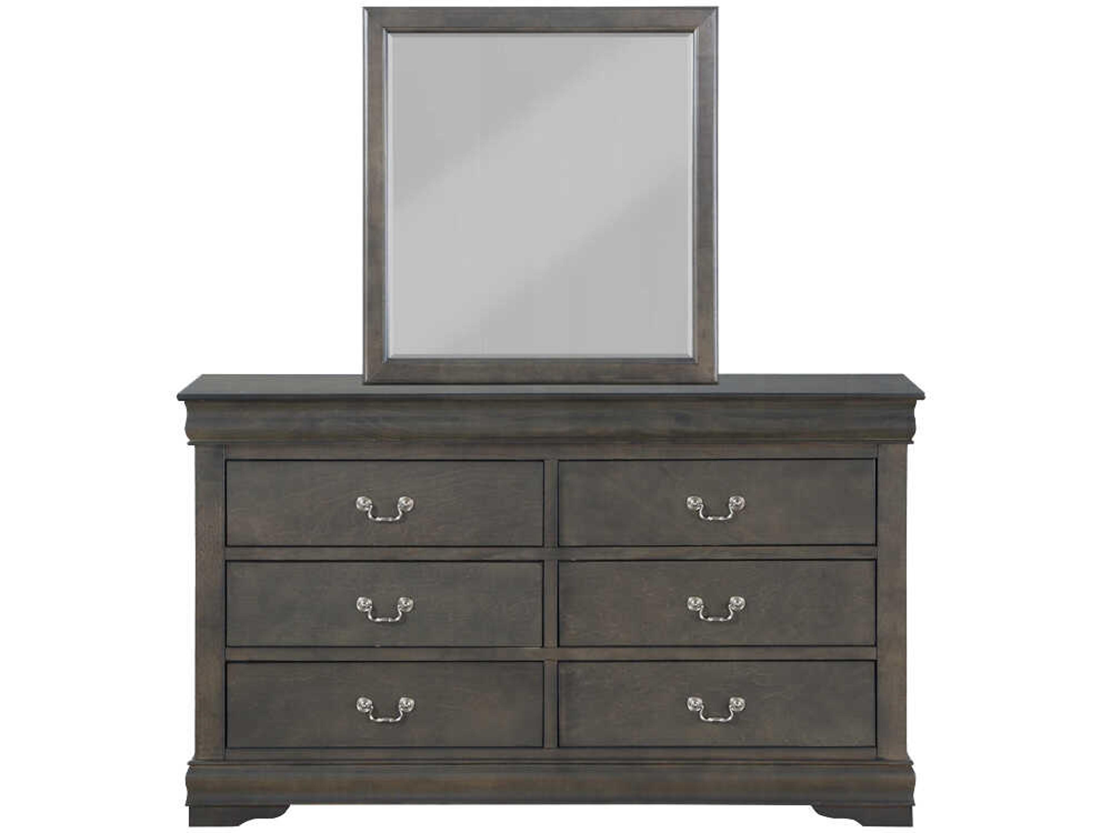 Acme Furniture Louis Phillippe 6-Drawers Gray Pine Wood Double Dresser with Mirror