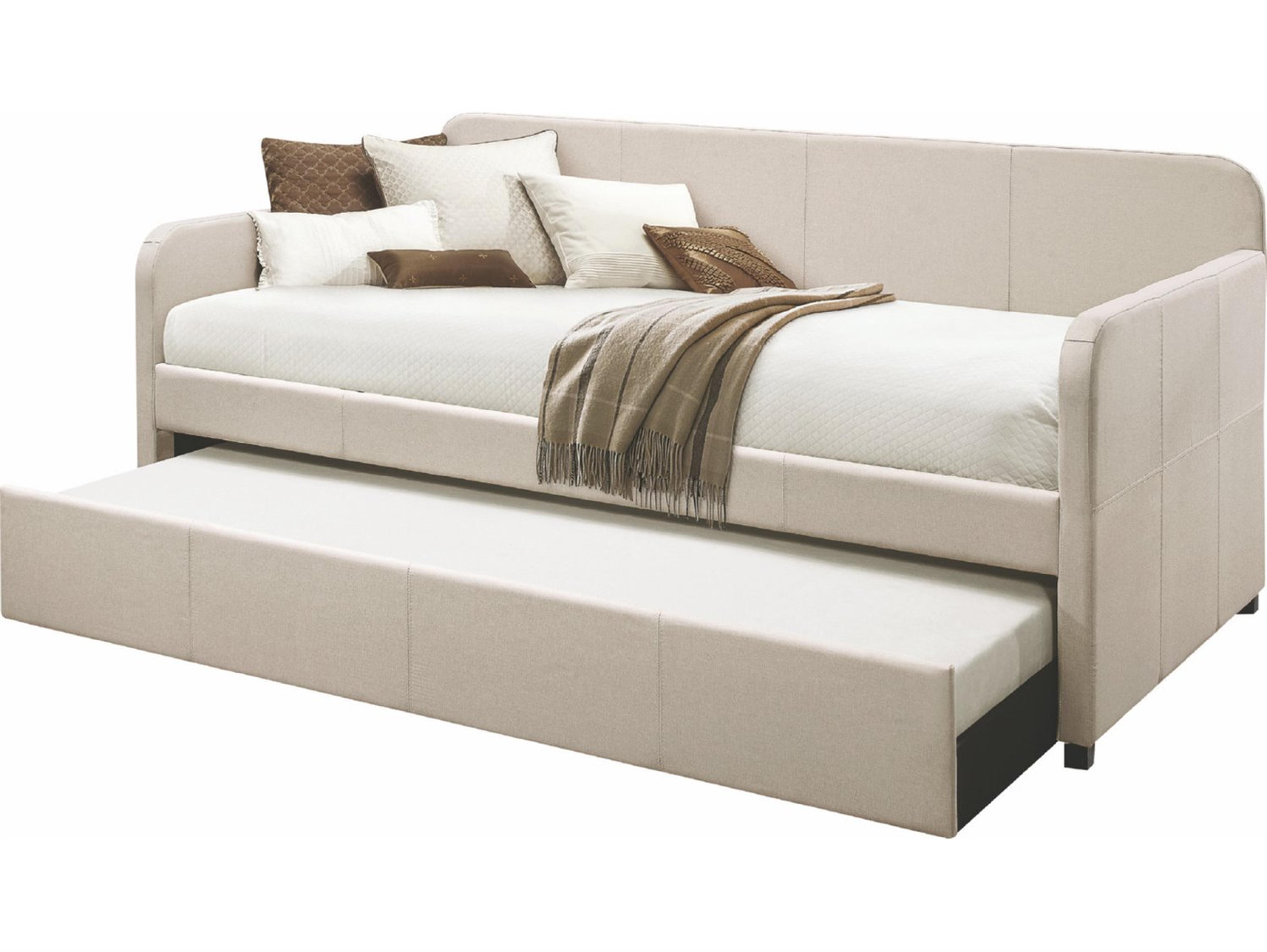 Acme Furniture Jagger Fog Fabric Beige Poplar Wood Upholstered Twin Daybed Bed