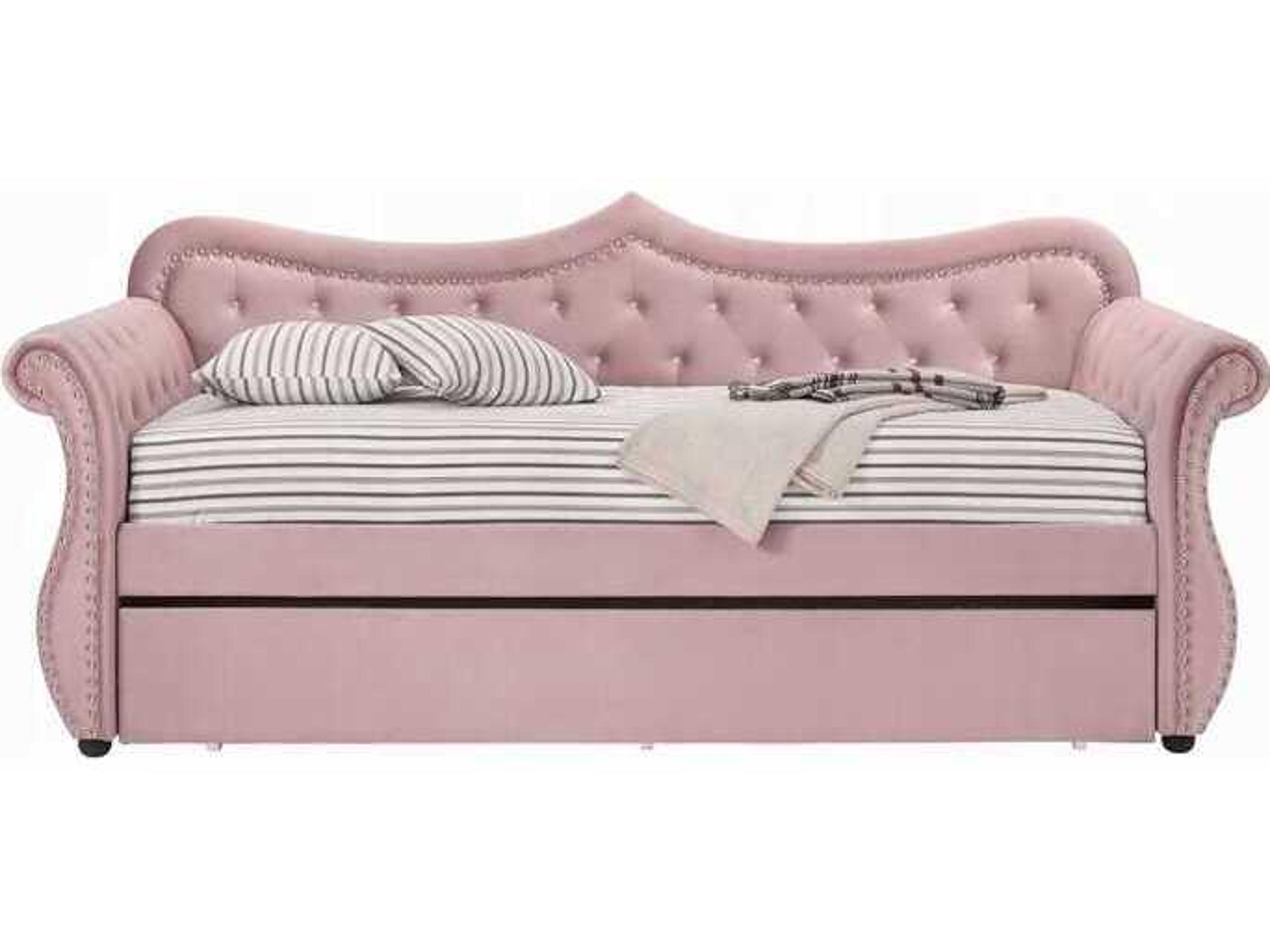Acme Furniture Adkins Pink Velvet Poplar Wood Upholstered Twin Daybed Bed