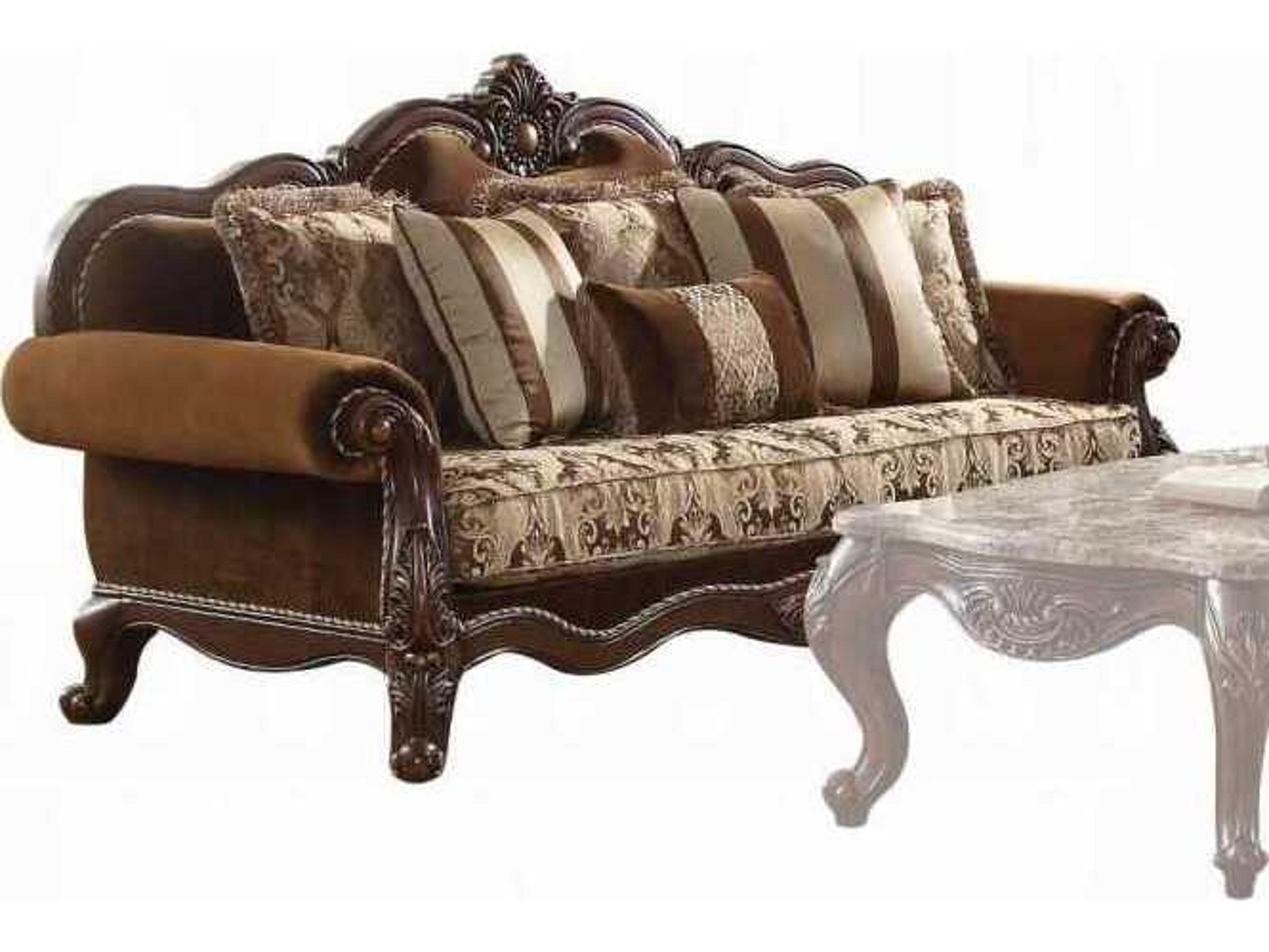 Acme Furniture Jardena Fabric Cherry Oak Brown Upholstered Sofa