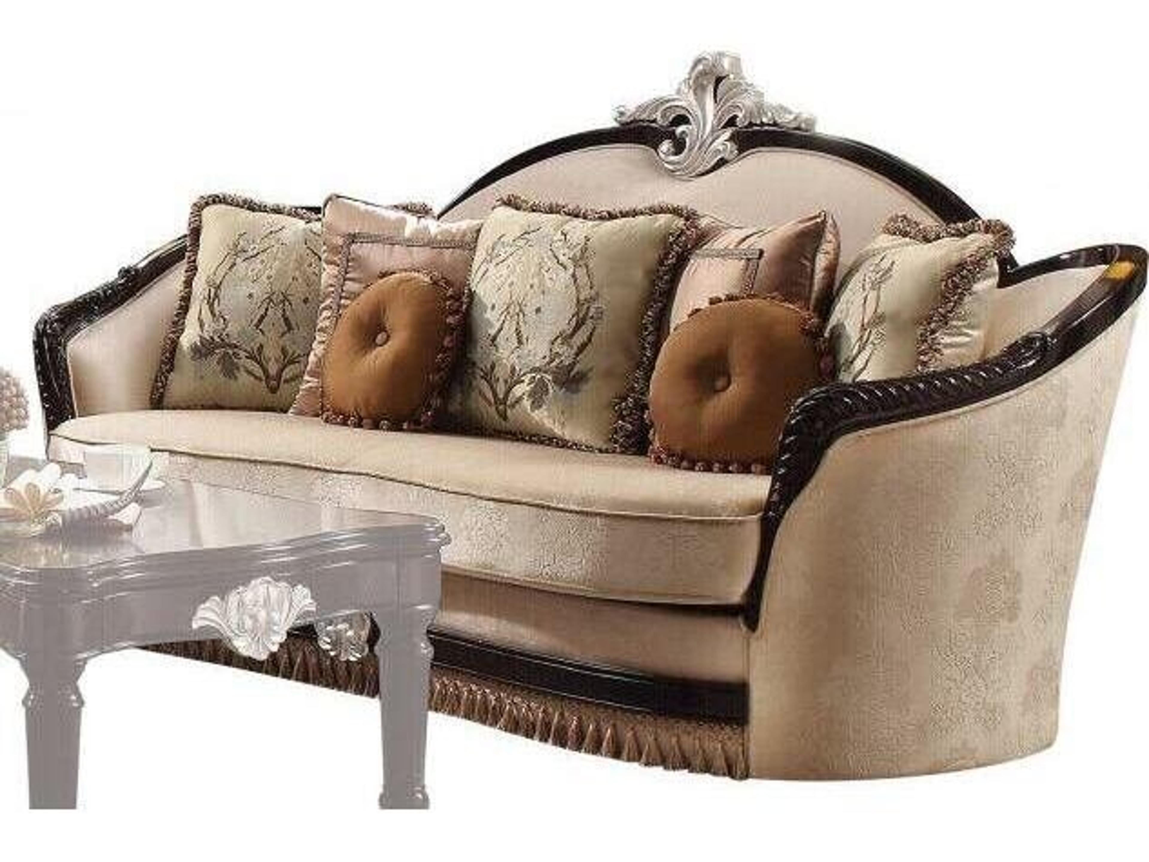 Acme Furniture Ernestine Tan Fabric Black Brown Upholstered Sofa