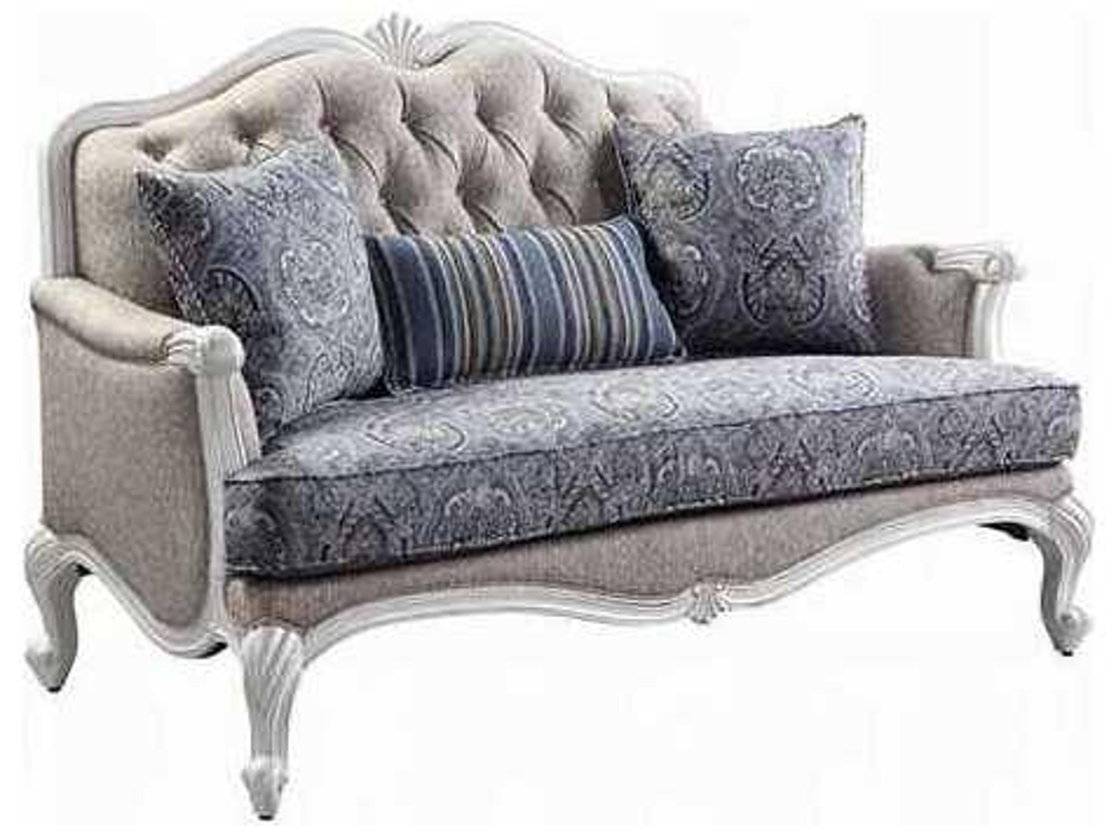 Acme Furniture Ciddrenar Fabric White Gray Upholstered Loveseat
