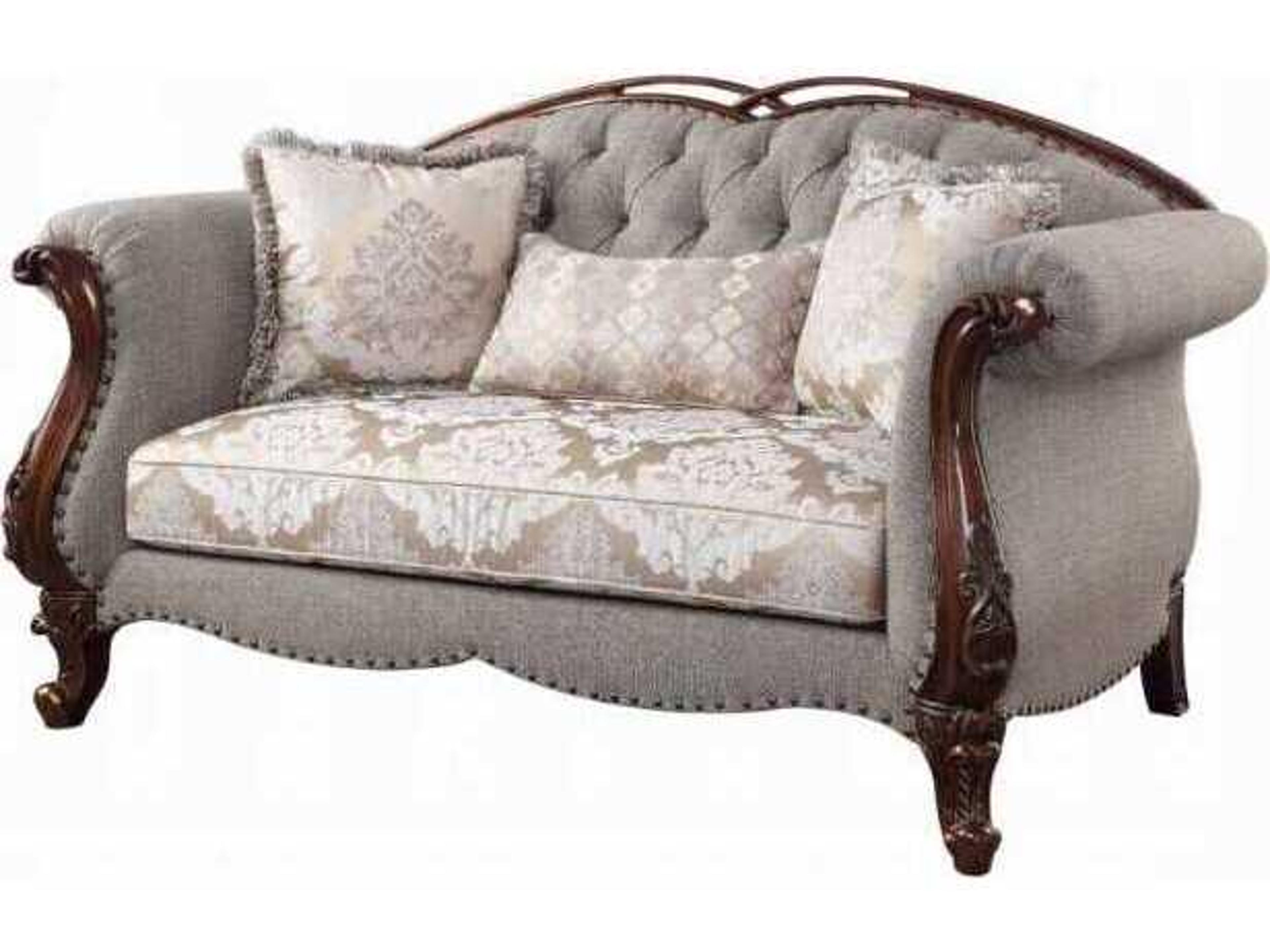 Acme Furniture Fabric Cherry Gray Upholstered Loveseat