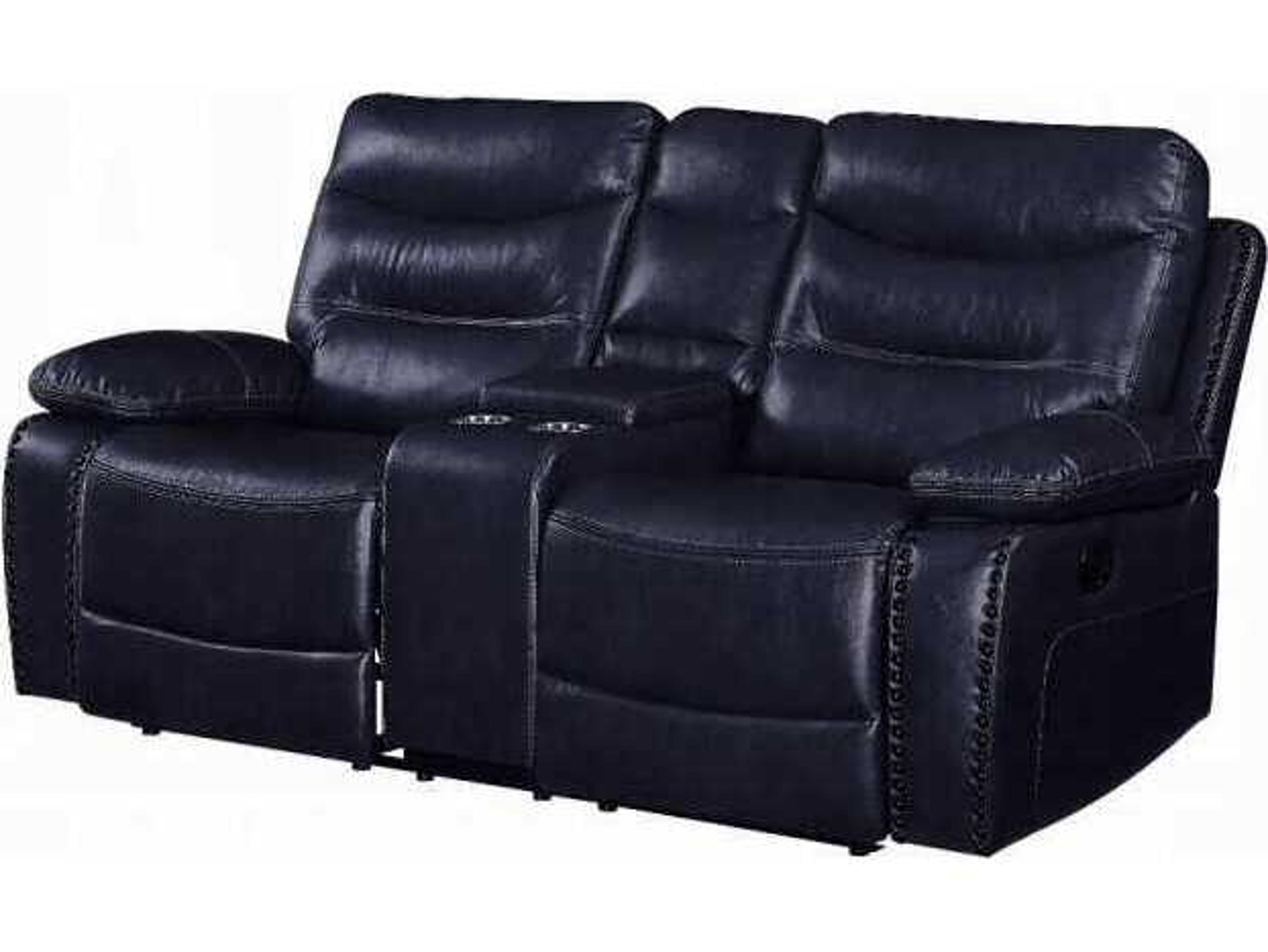 Aashi Blue Faux Leather Loveseat