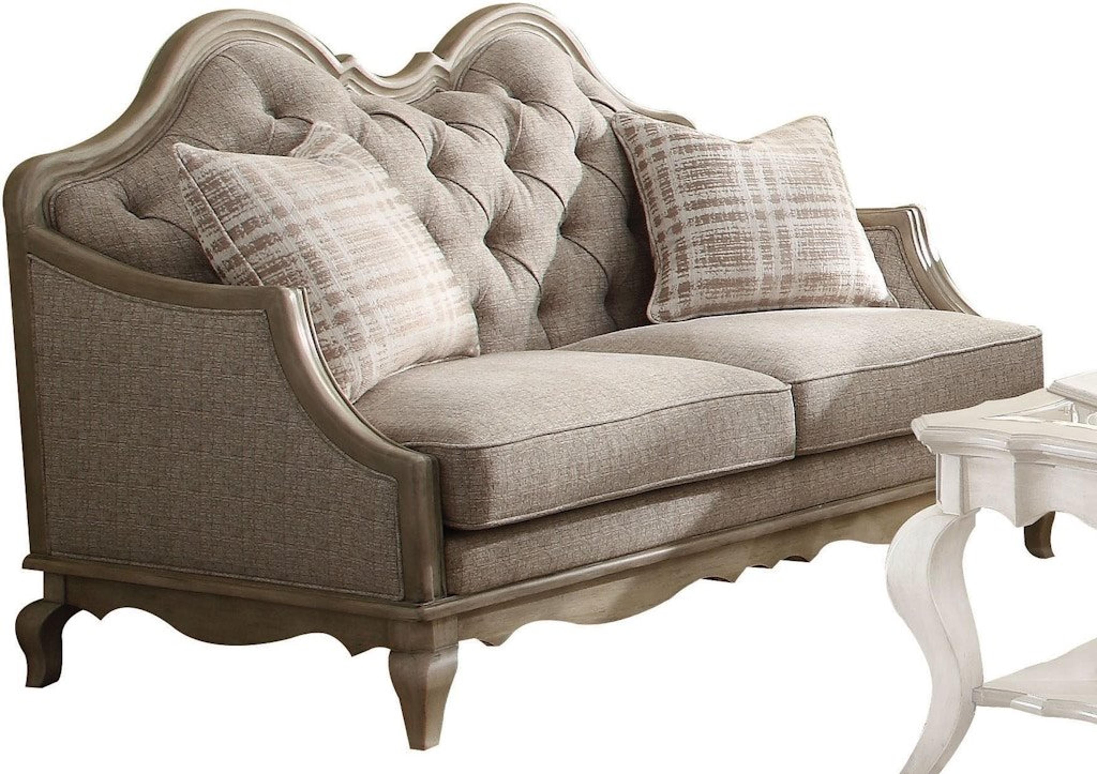 Acme Furniture Chelmsford Beige Fabric Antique Taupe Upholstered Loveseat