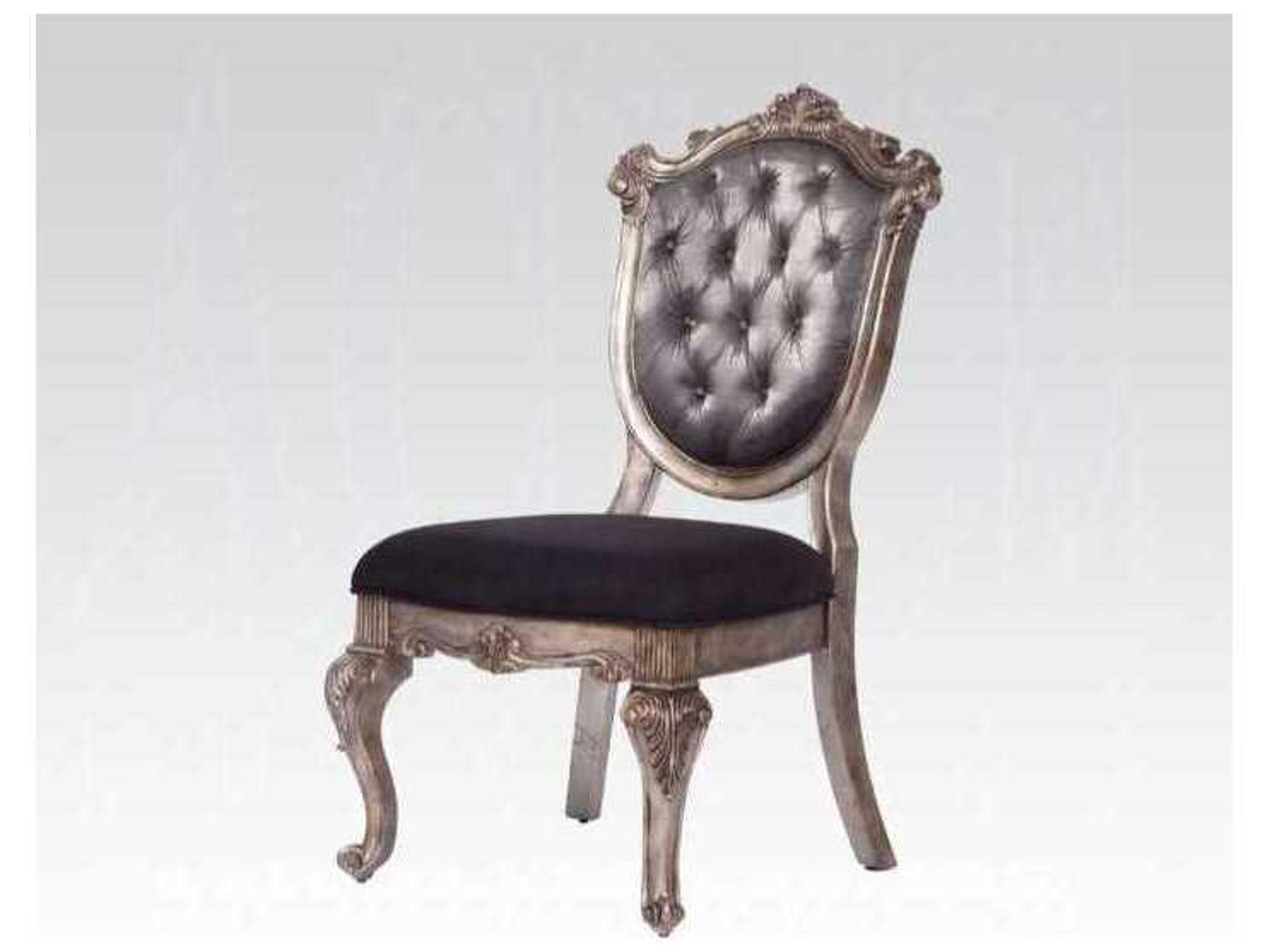 Acme Furniture Chantelle Poplar Wood Gray Upholstered Armless Dining Chair Set of 2