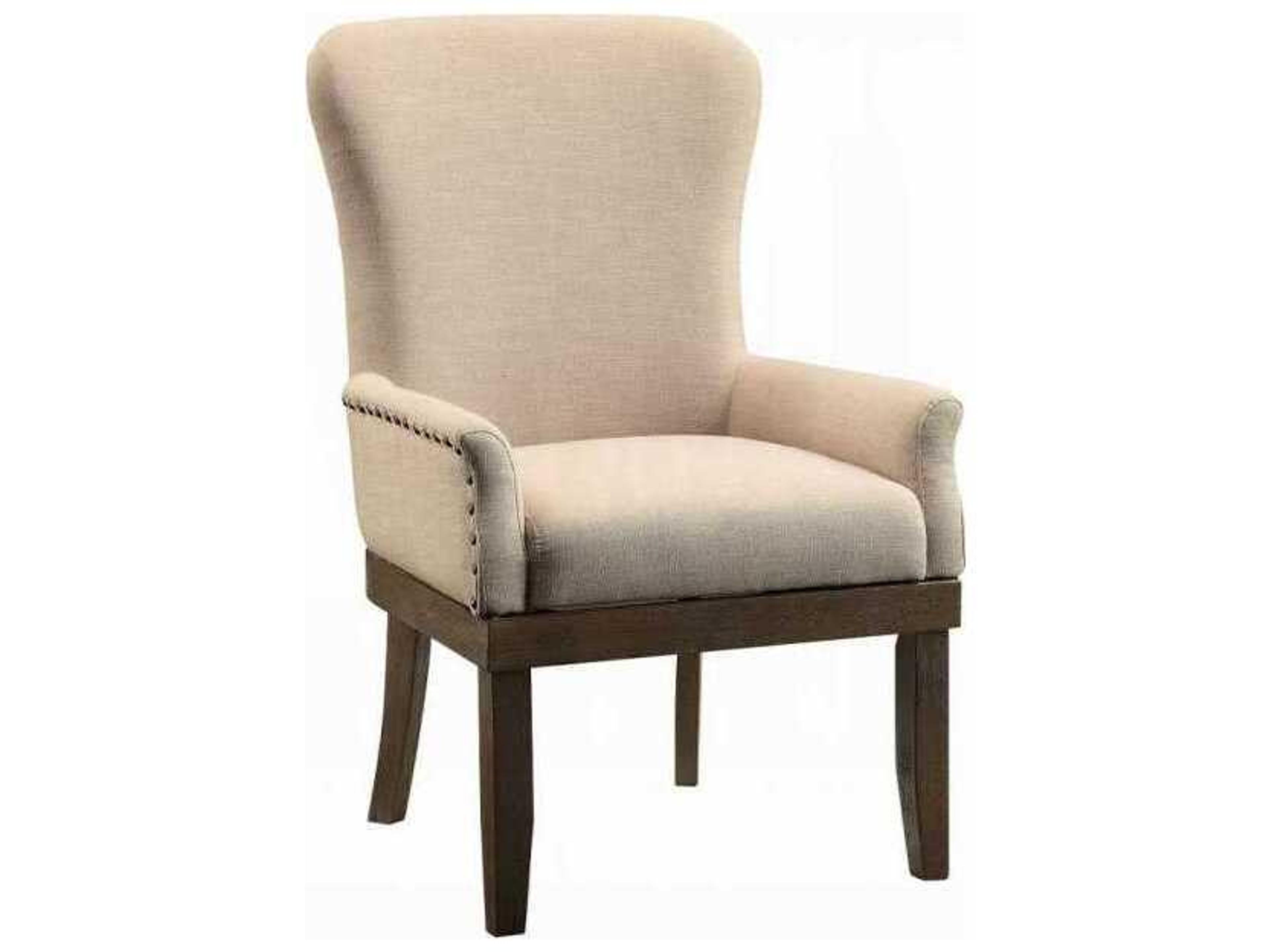 Acme Furniture Landon Rubberwood Beige Upholstered Arm Dining Chair