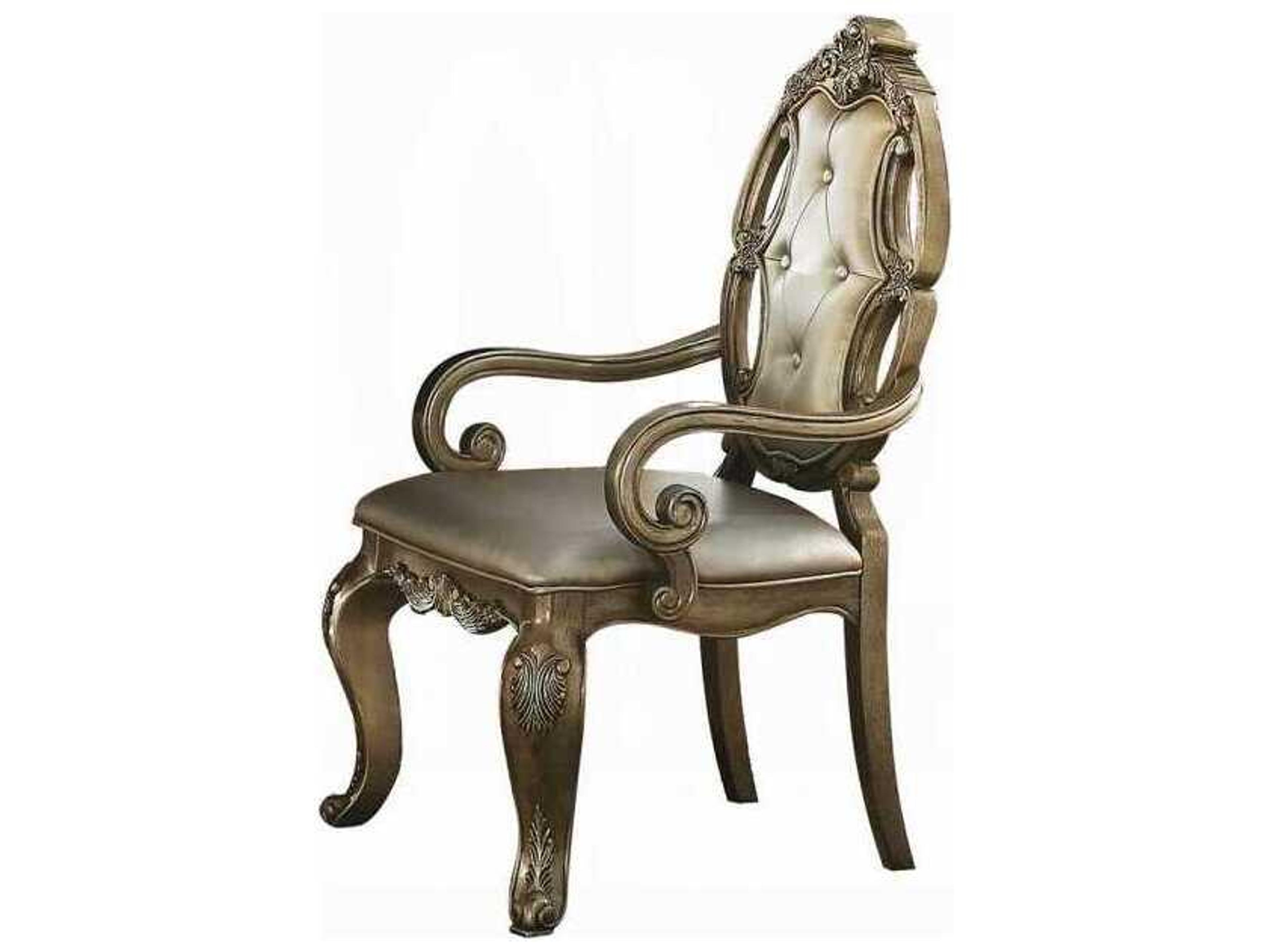 Acme Furniture Ragenardus Pine Wood Brown Faux Leather Arm Dining Chair Set of 2