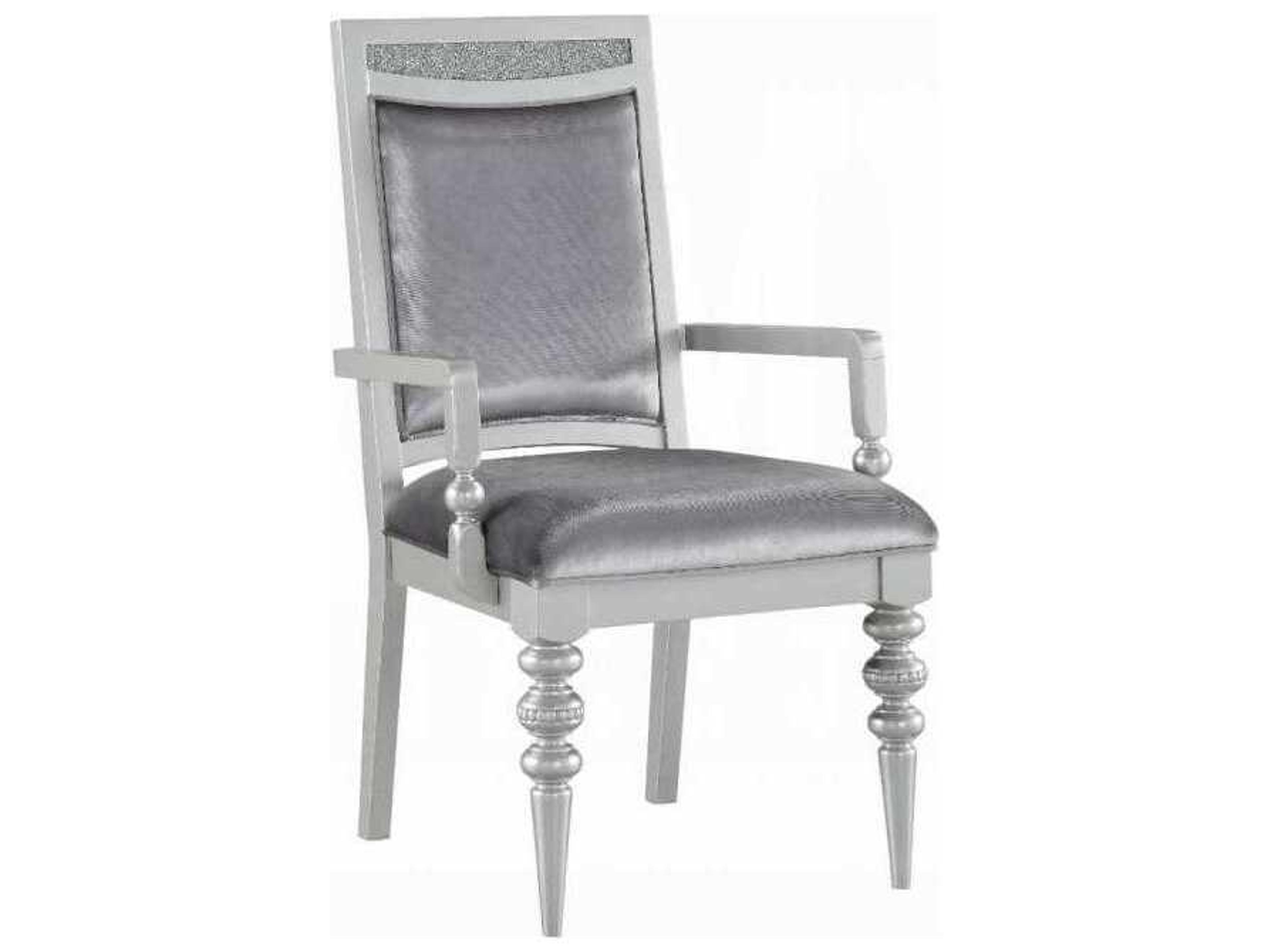 Acme Furniture Maverick Poplar Wood Silver Upholstered Arm Dining Chair Set of 2