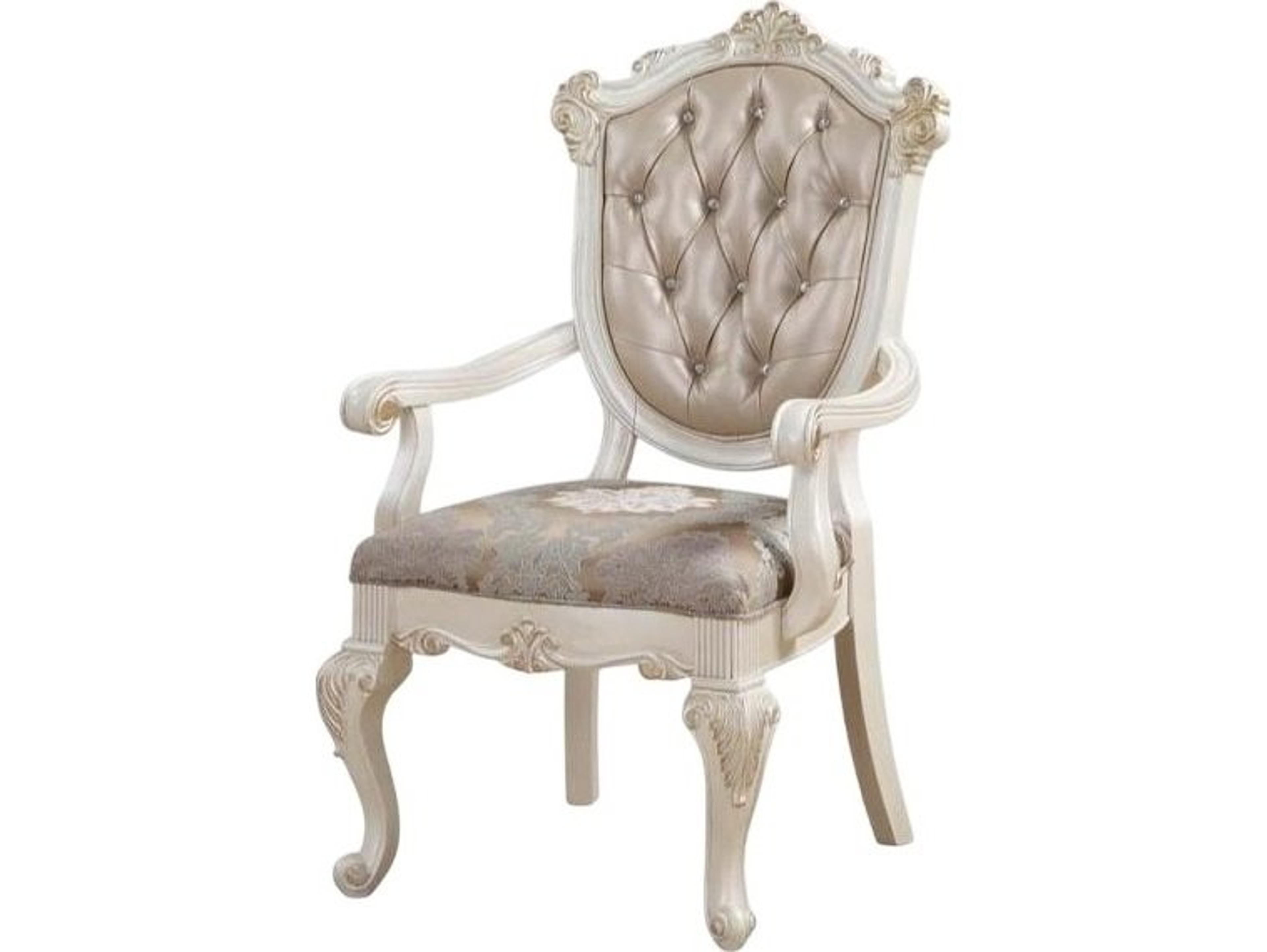 Acme Furniture Chantelle Poplar Wood White Upholstered Arm Dining Chair Set of 2