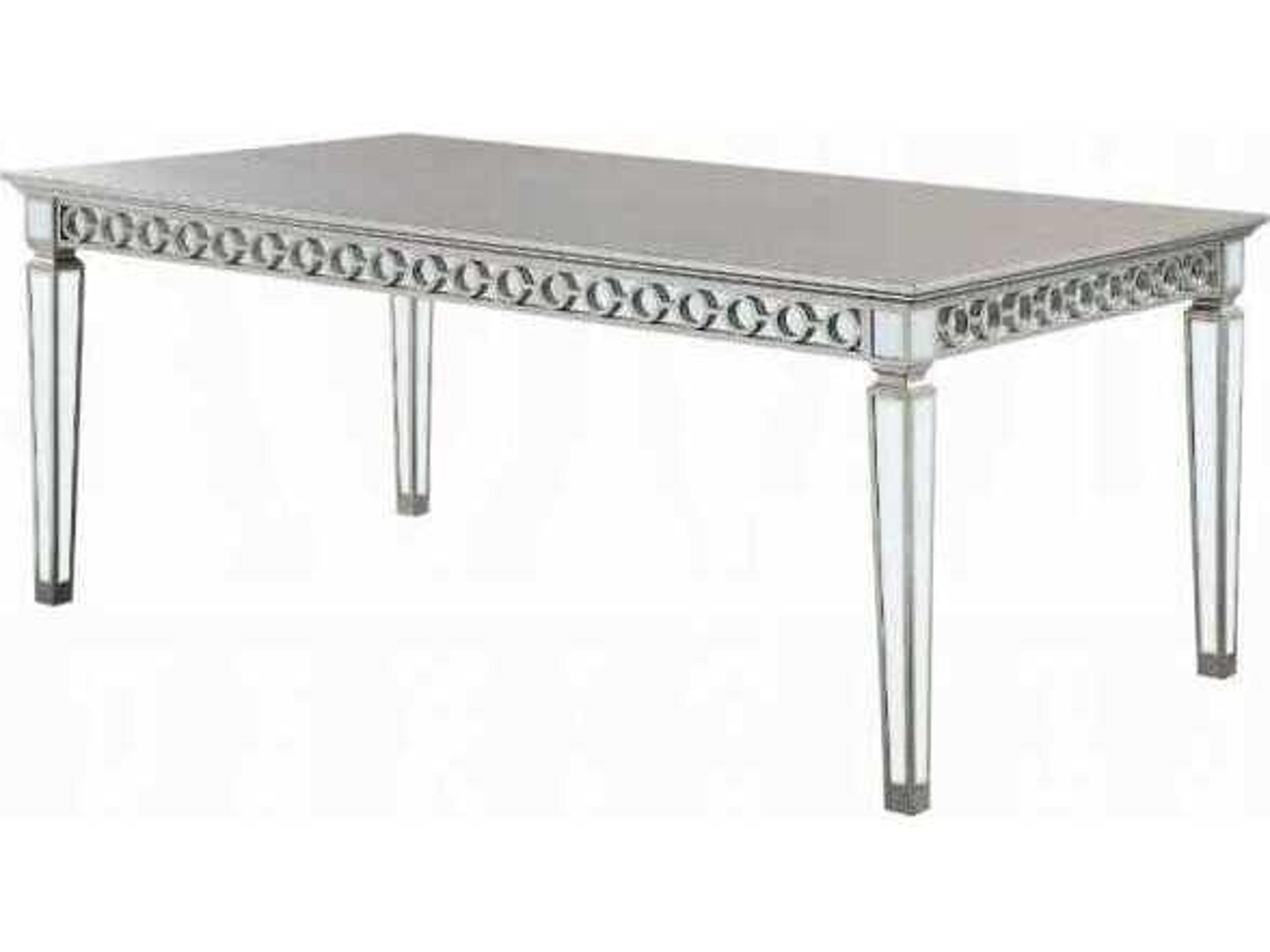 Acme Furniture Varian Rectangular Mirrored Antique Platinum Dining Table